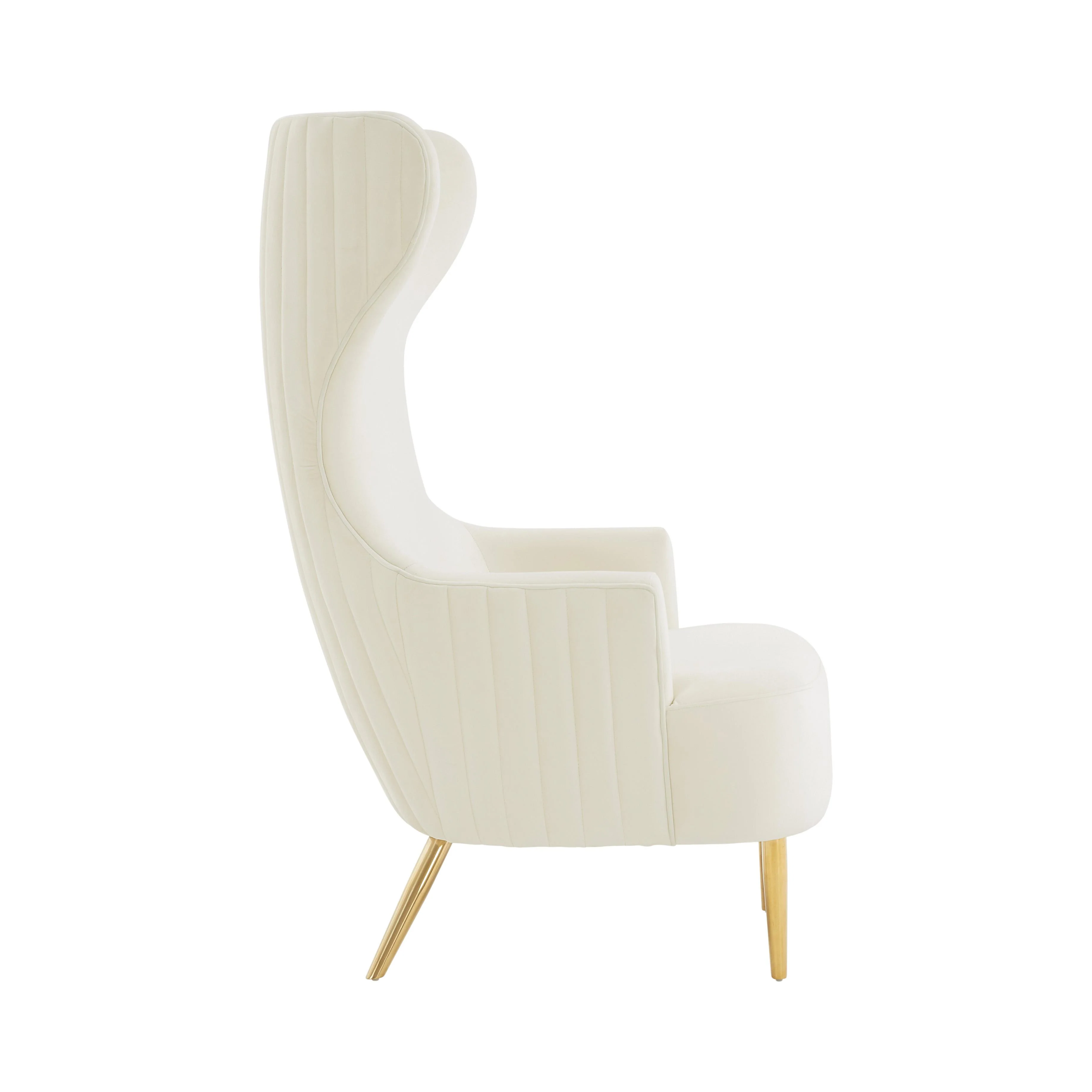 Arabelle Cream Velvet Channel Tufted Wingback Chair - Image 4