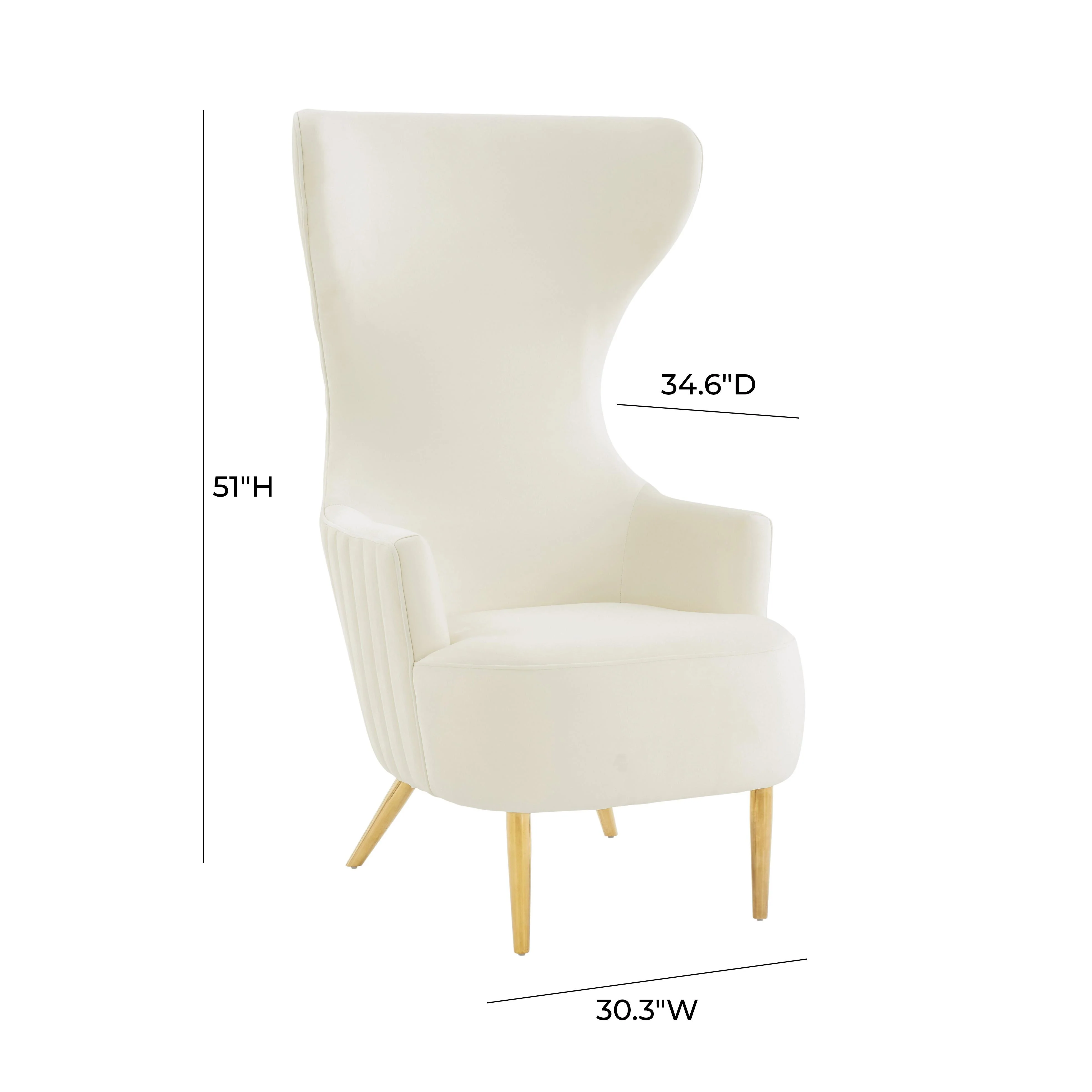 Arabelle Cream Velvet Channel Tufted Wingback Chair - Image 7