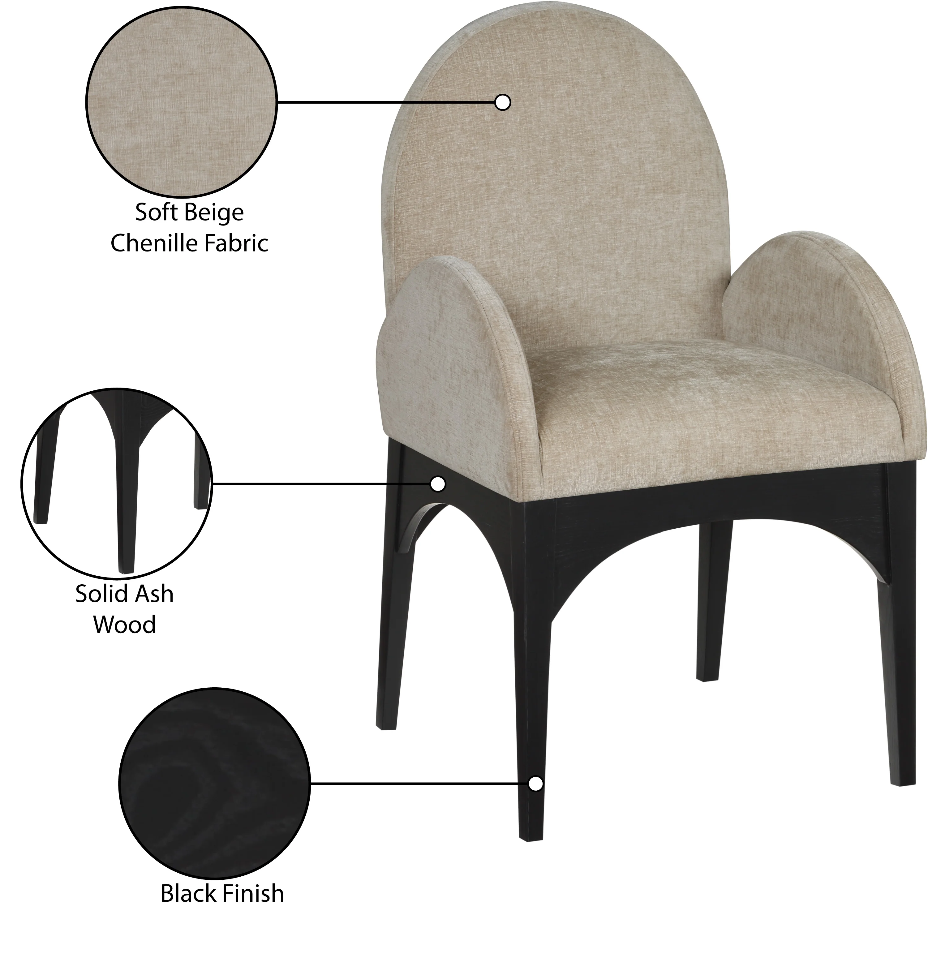 Brielle Beige Chenille Fabric Dining Chair AC - Image 9