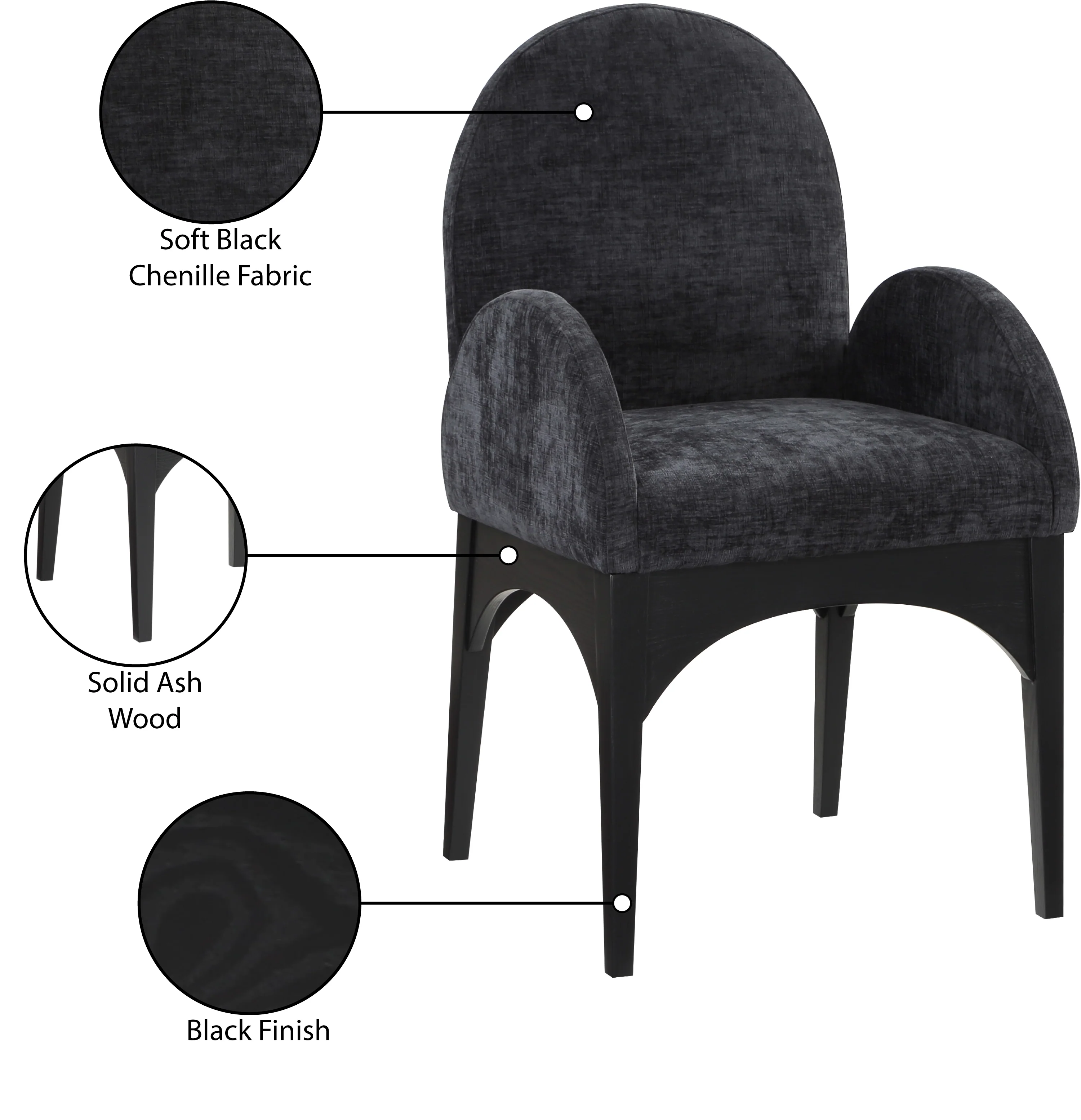 Brielle Black Chenille Fabric Dining Chair AC - Image 19