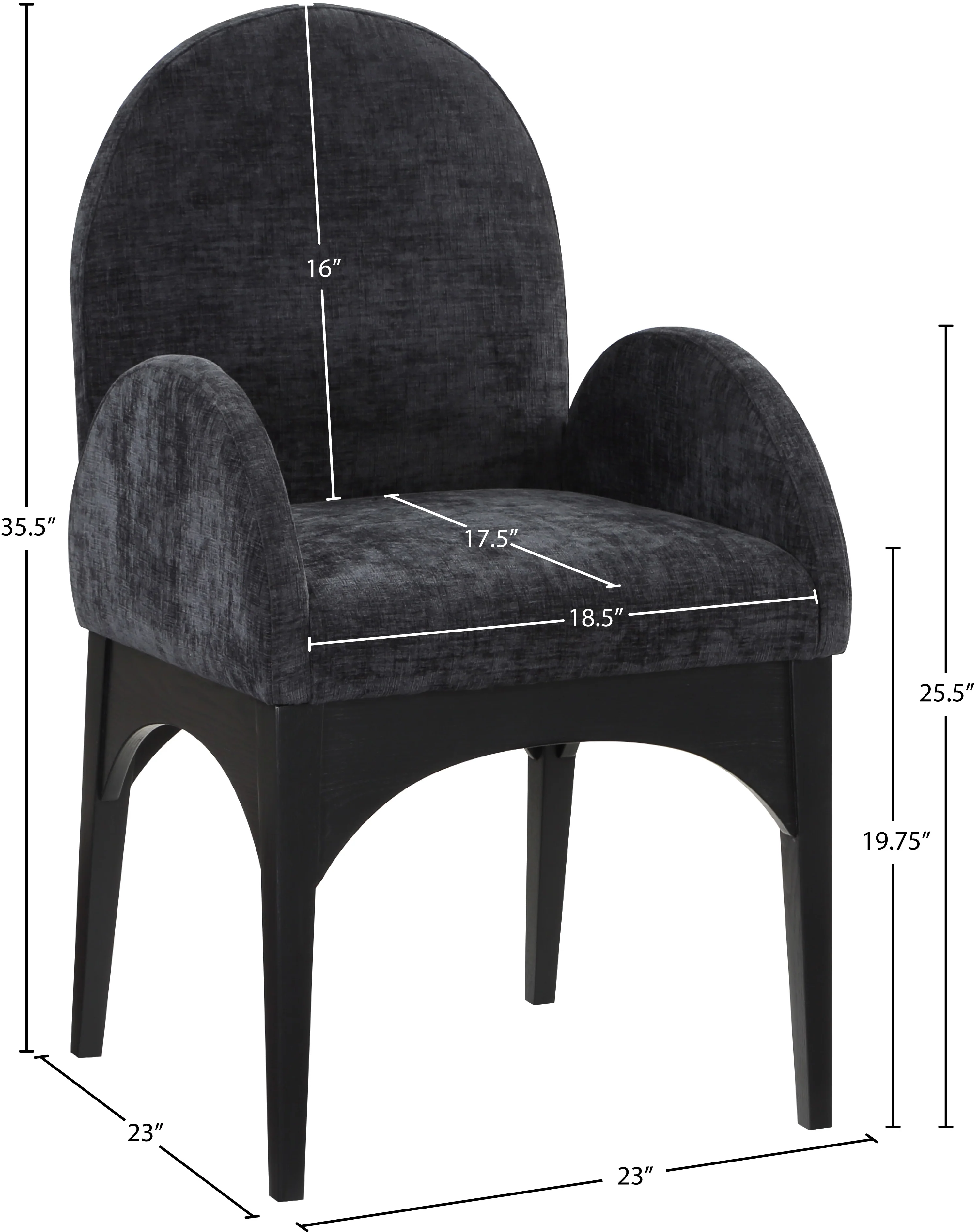 Brielle Black Chenille Fabric Dining Chair AC - Image 20