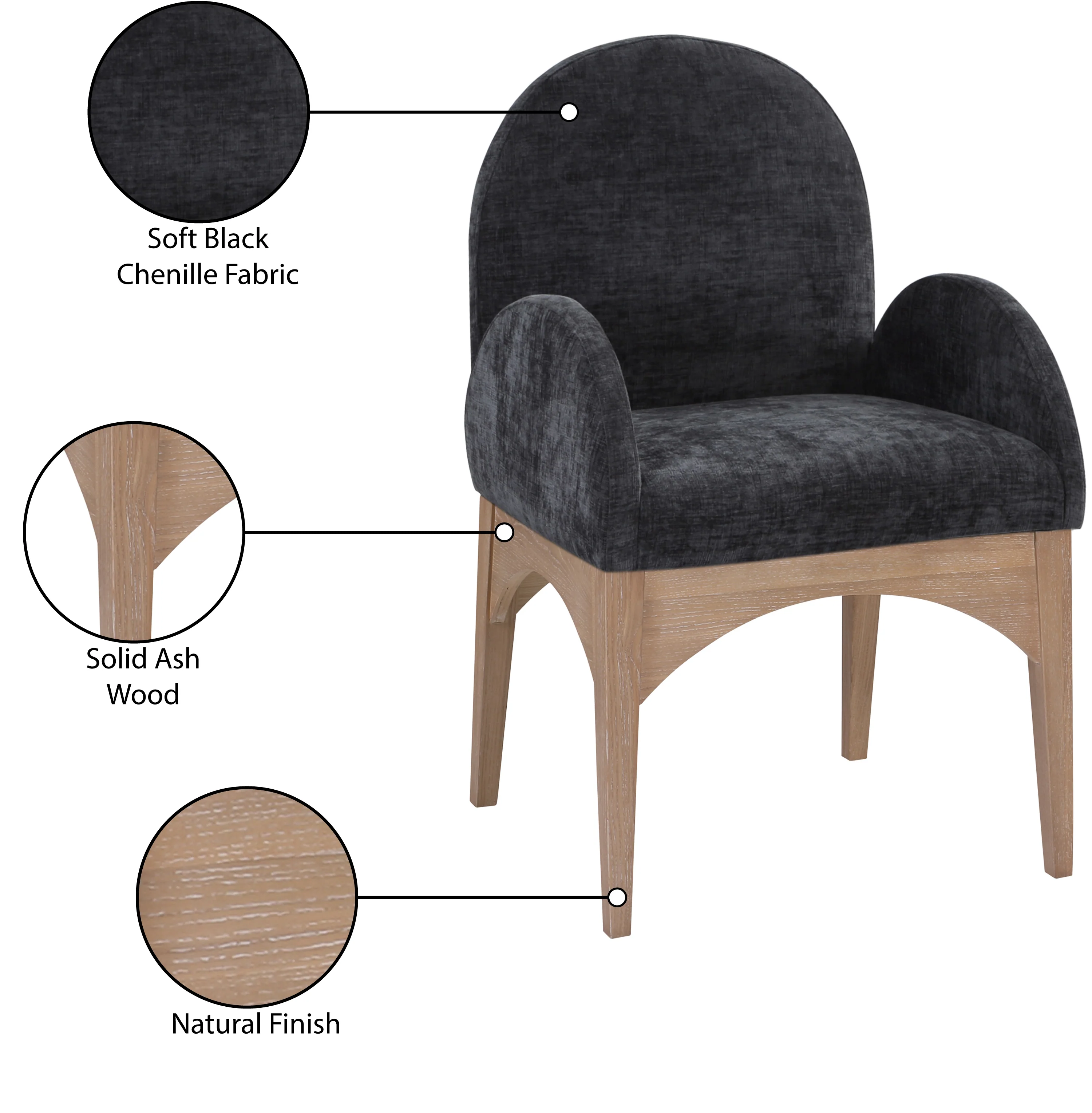 Brielle Black Chenille Fabric Dining Chair AC - Image 9
