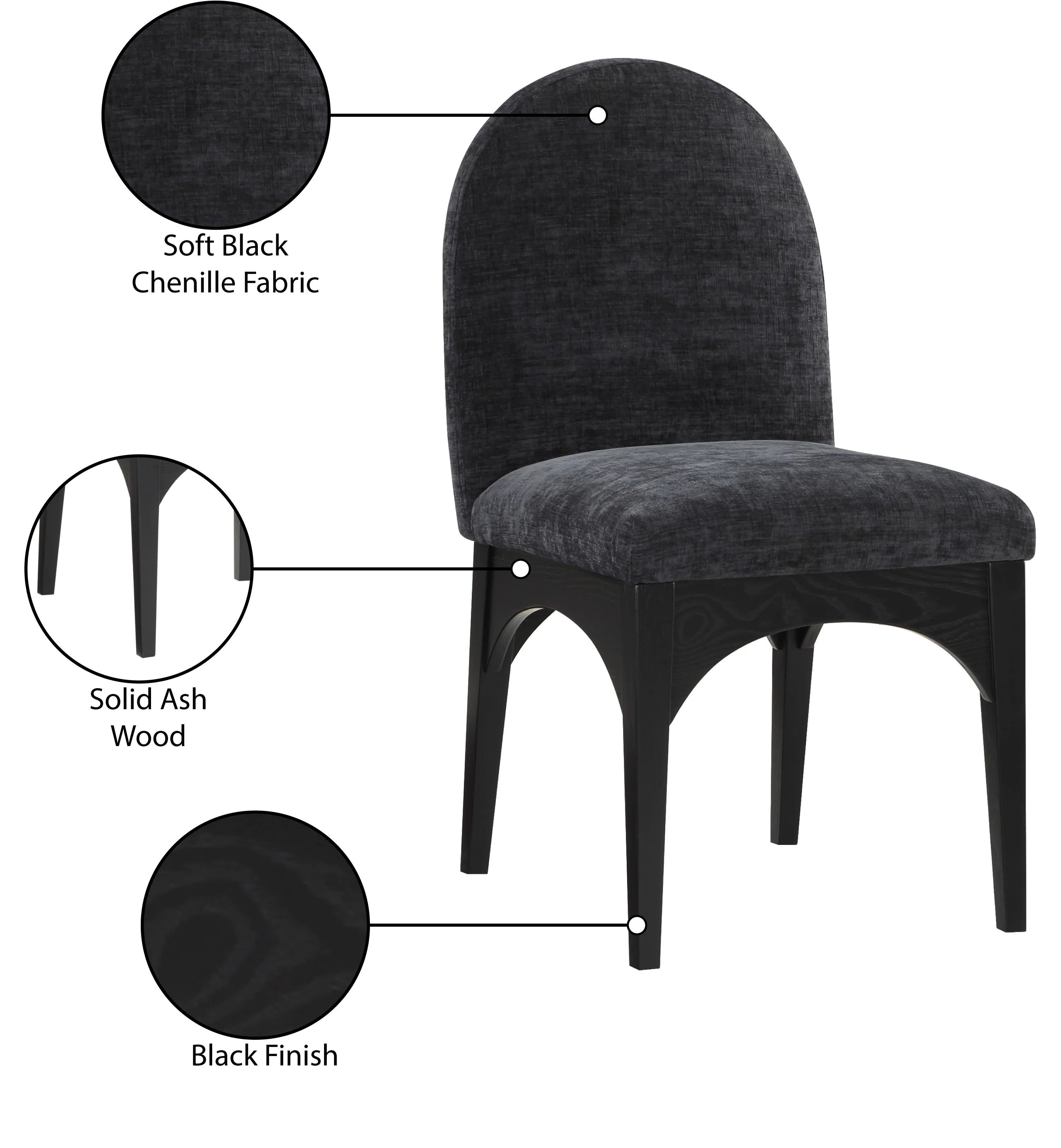 Brielle Black Chenille Fabric Dining Chair SC - Image 19