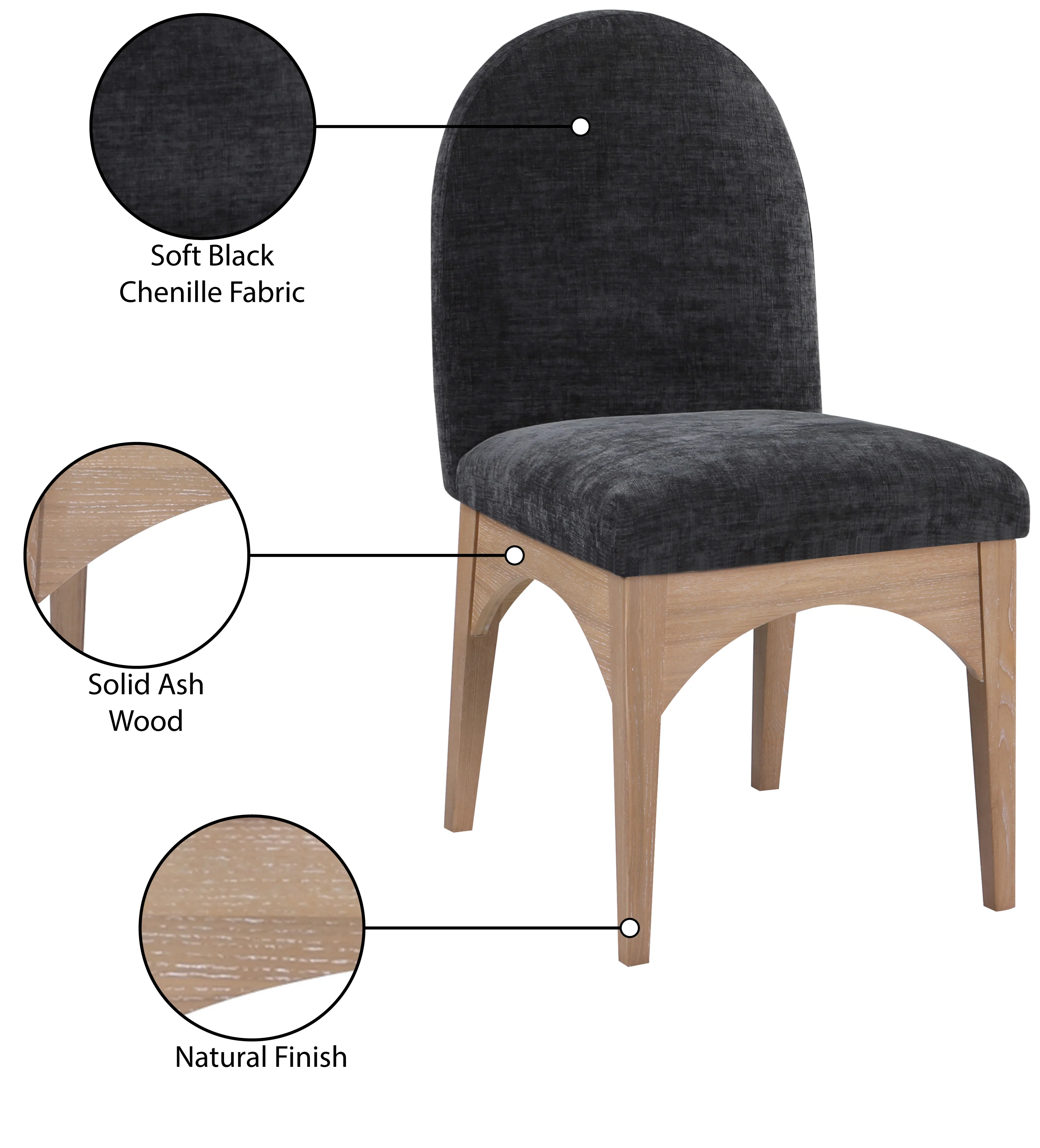 Brielle Black Chenille Fabric Dining Chair SC - Image 9