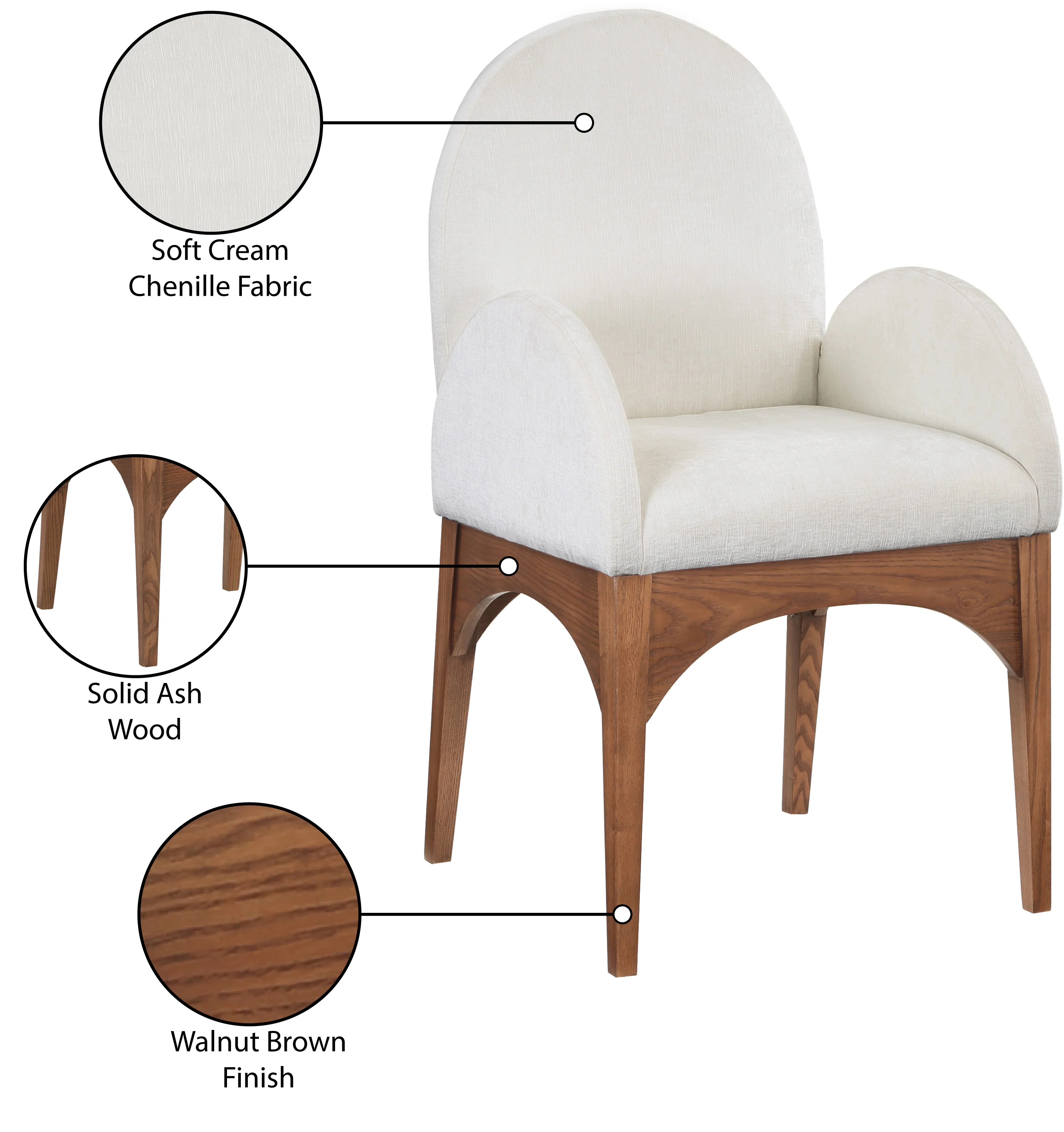 Brielle Cream Chenille Fabric Dining Chair AC - Image 29