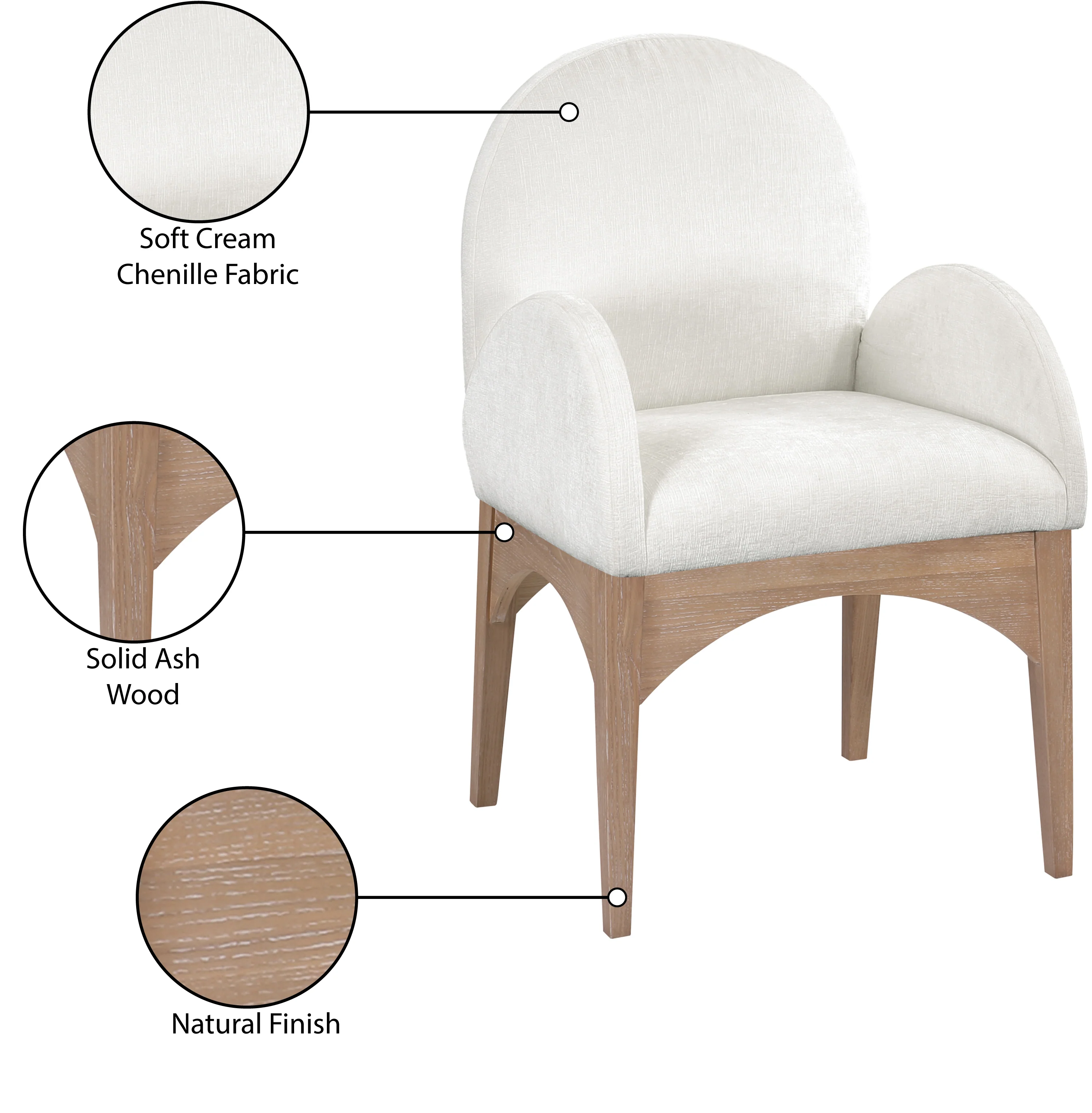 Brielle Cream Chenille Fabric Dining Chair AC - Image 9