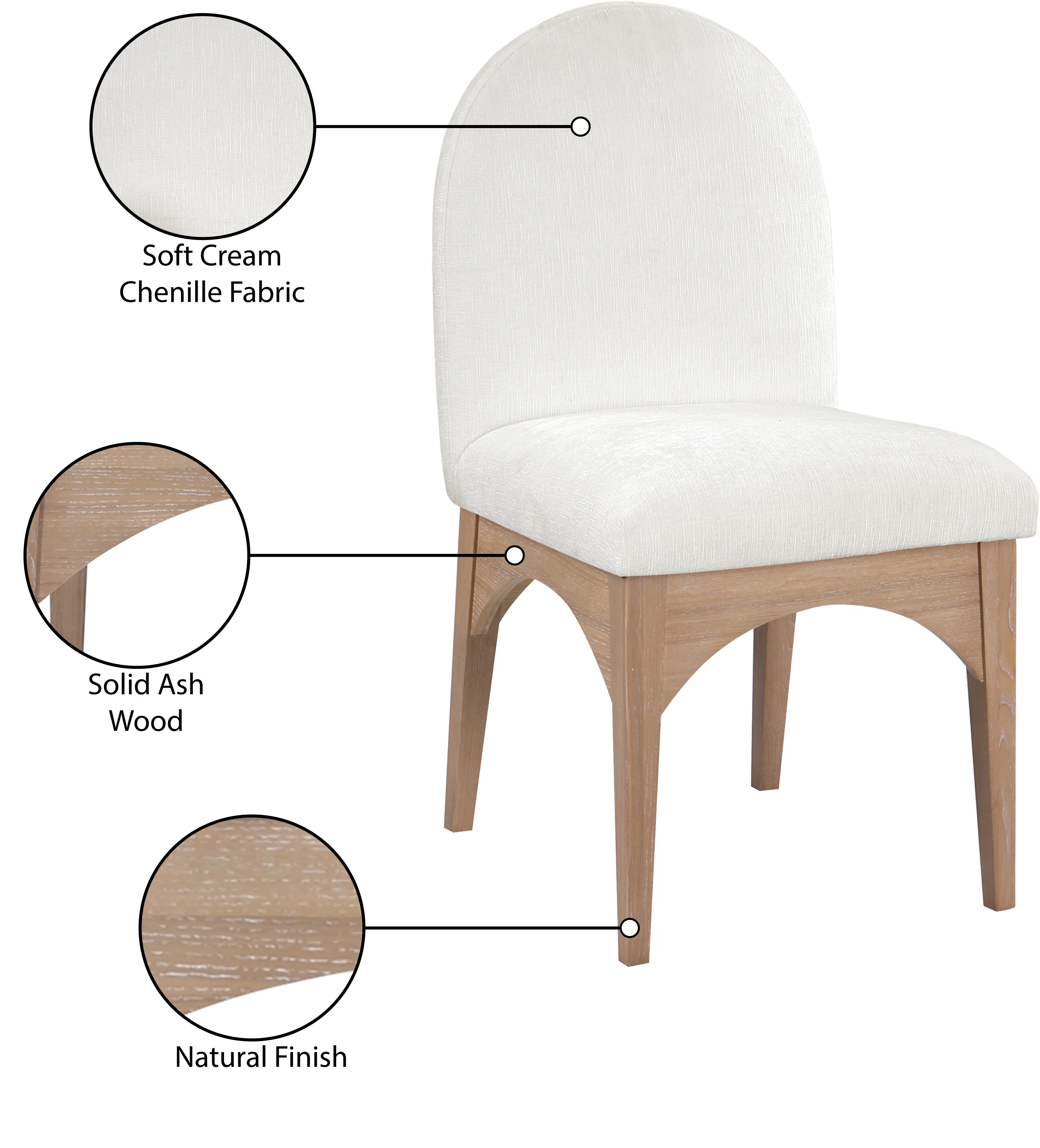 Brielle Cream Chenille Fabric Dining Chair SC - Image 9
