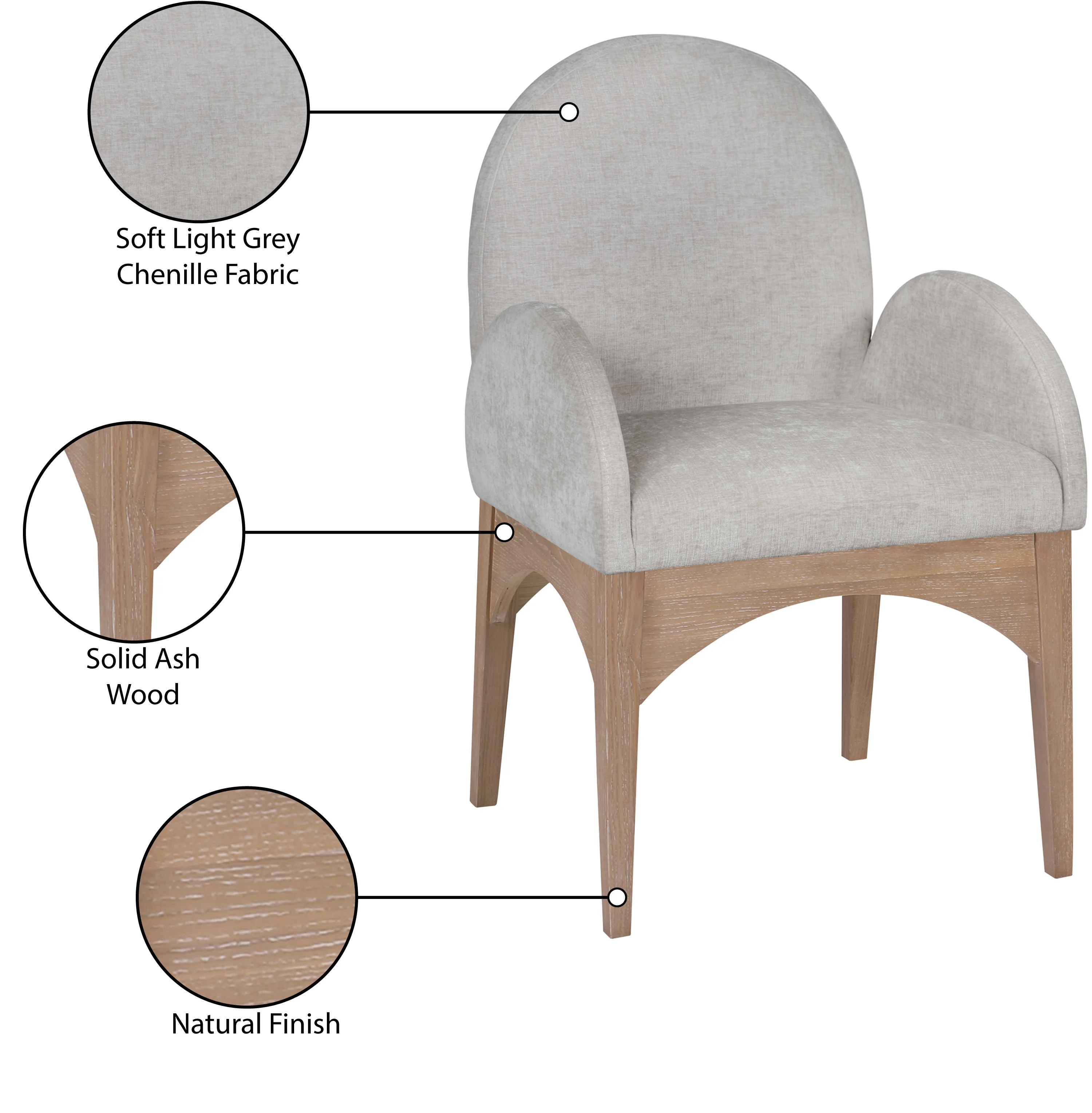 Brielle Grey Chenille Fabric Dining Chair AC - Image 9