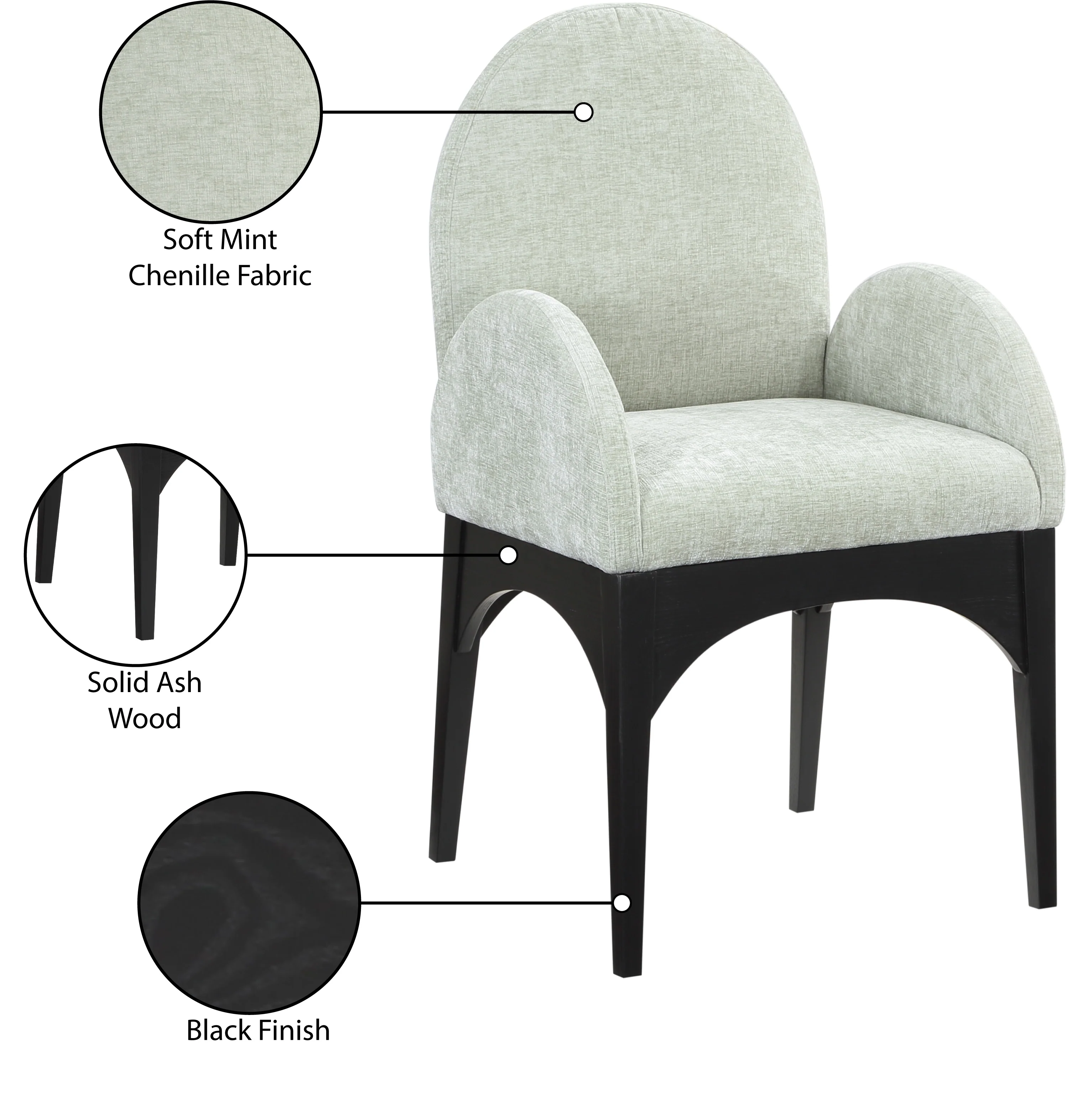Brielle Mint Chenille Fabric Dining Chair AC - Image 19