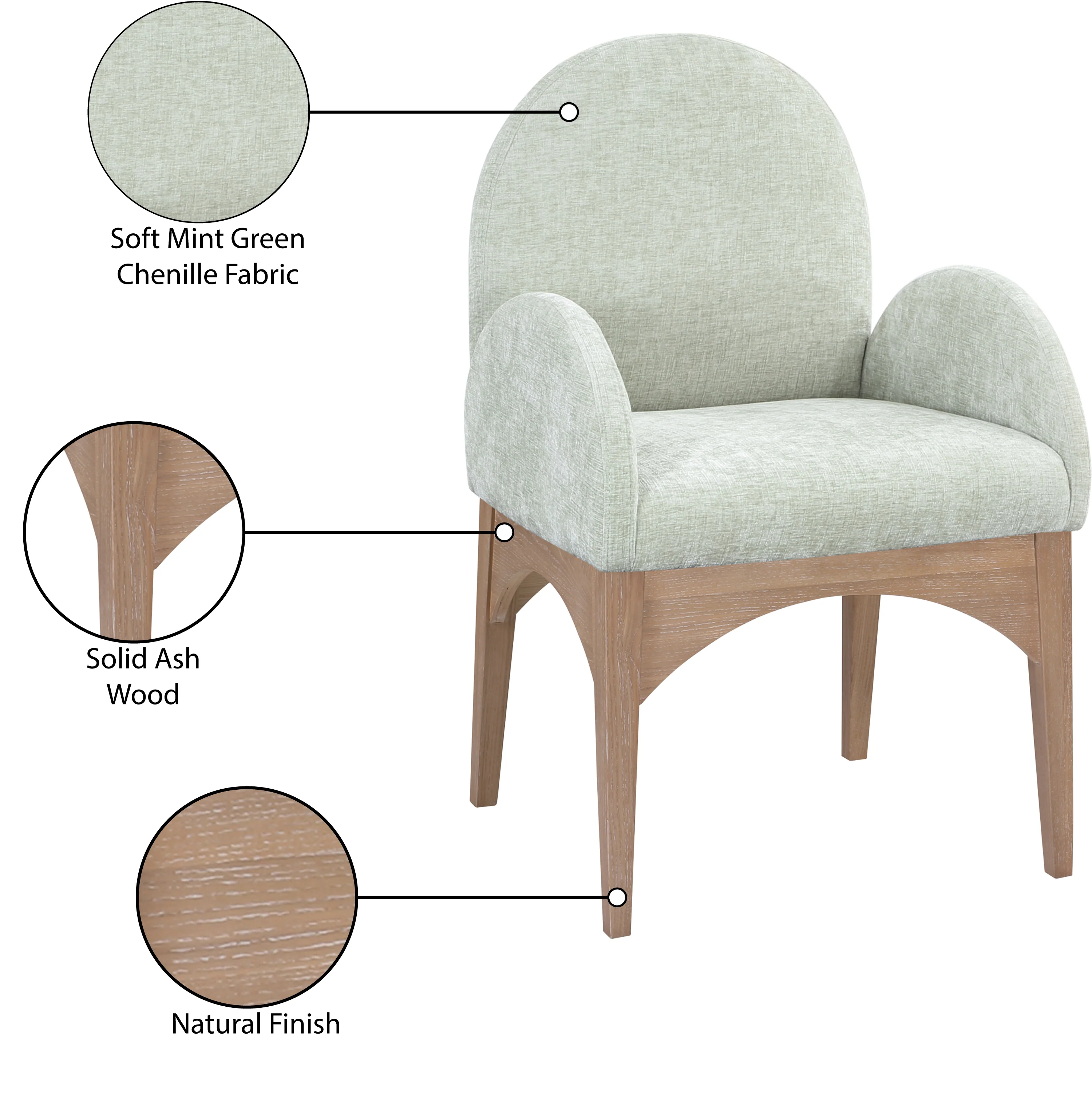 Brielle Mint Chenille Fabric Dining Chair AC - Image 9