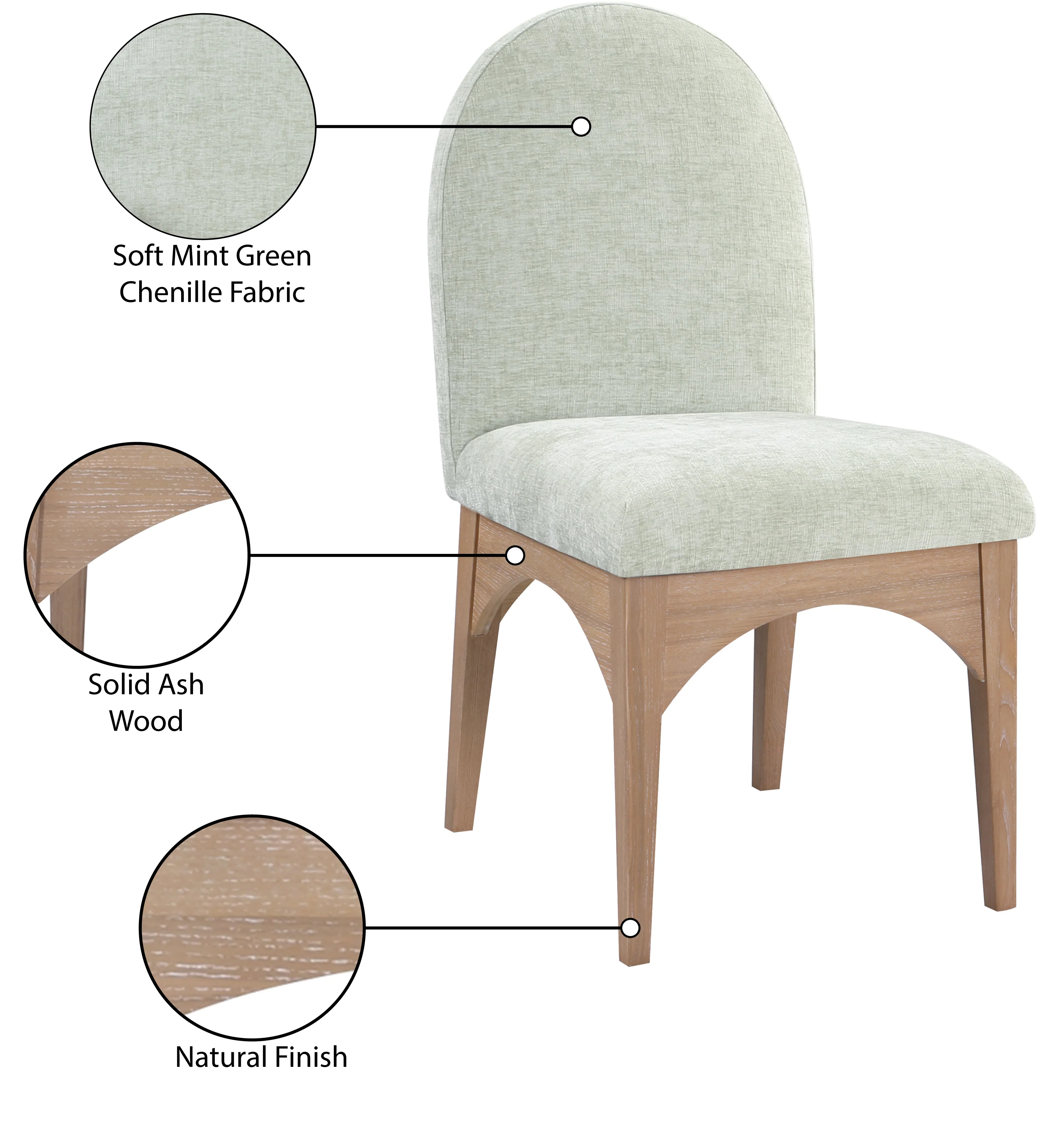 Brielle Mint Chenille Fabric Dining Chair SC - Image 9