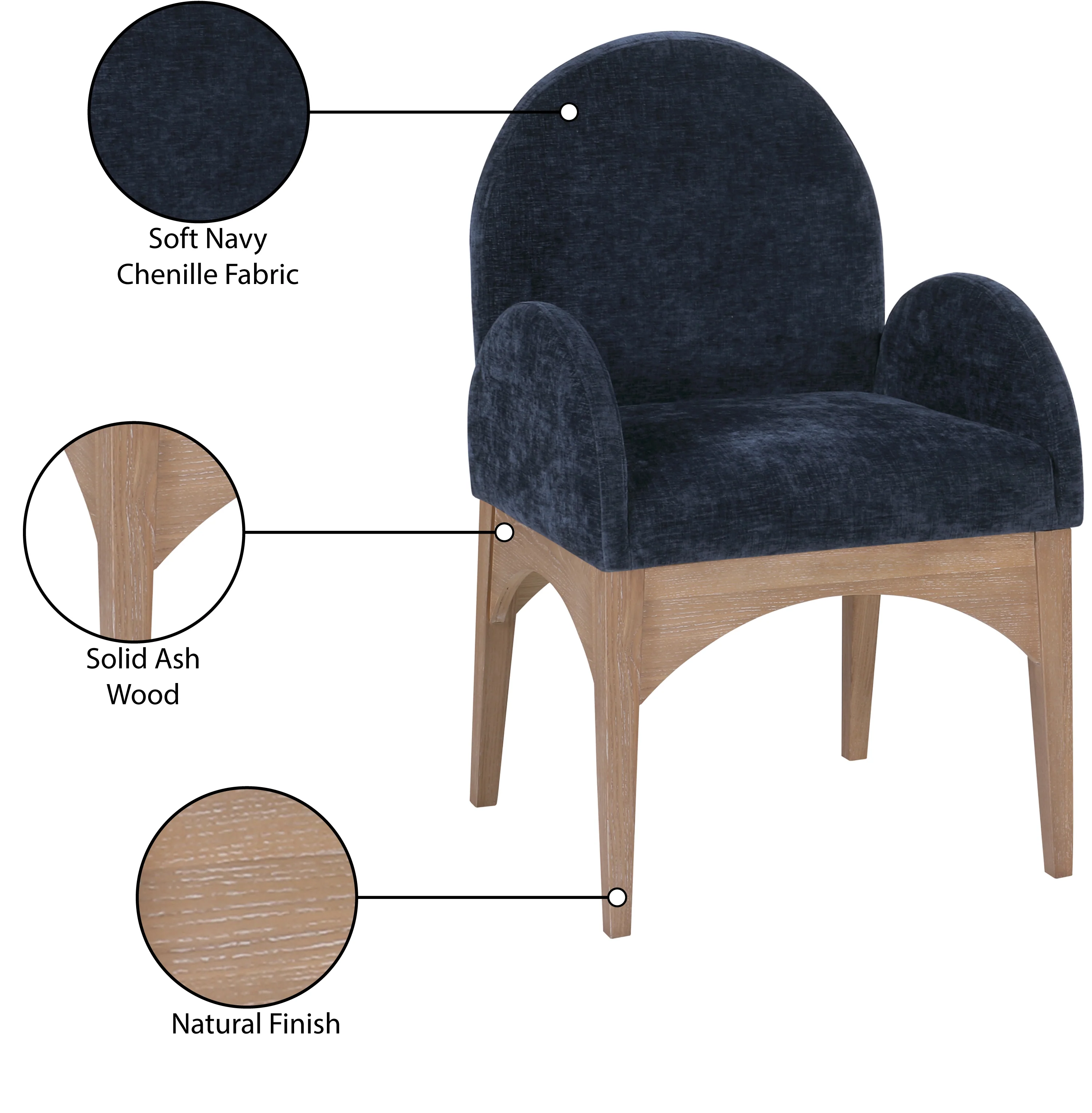 Brielle Navy Chenille Fabric Dining Chair AC - Image 9