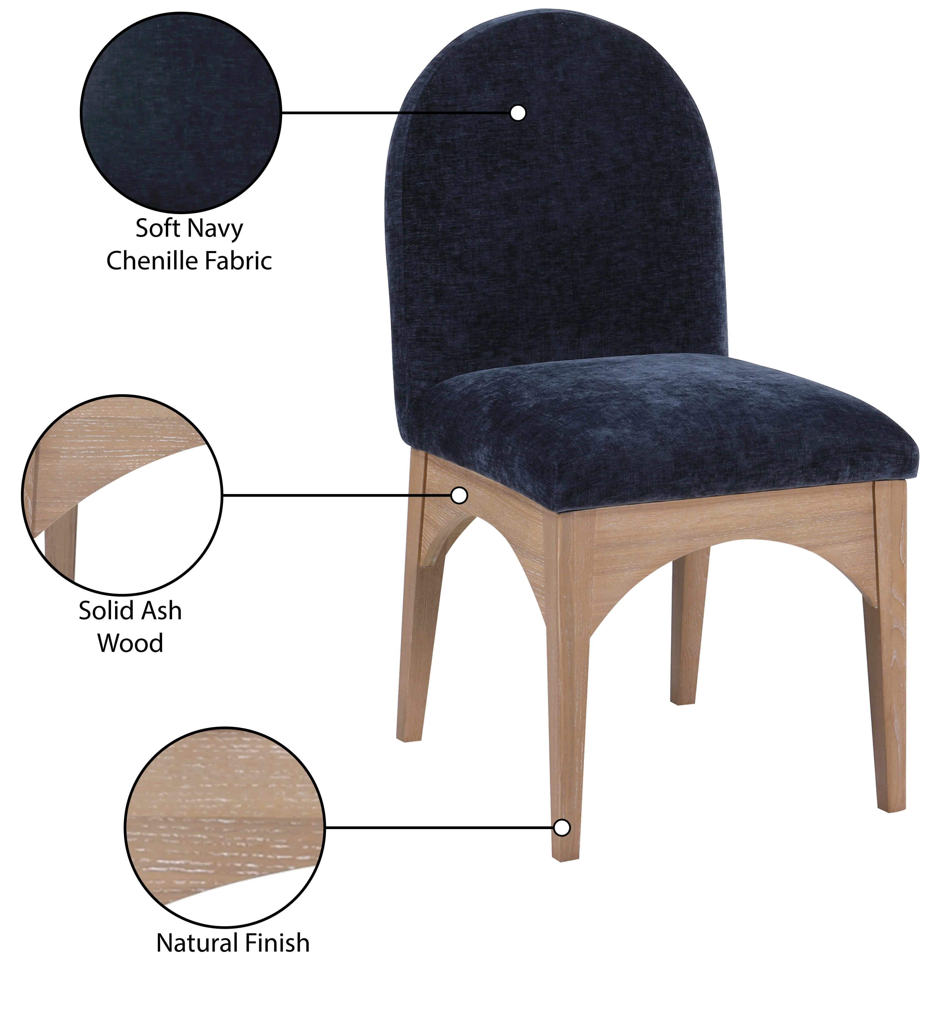 Brielle Navy Chenille Fabric Dining Chair SC - Image 9