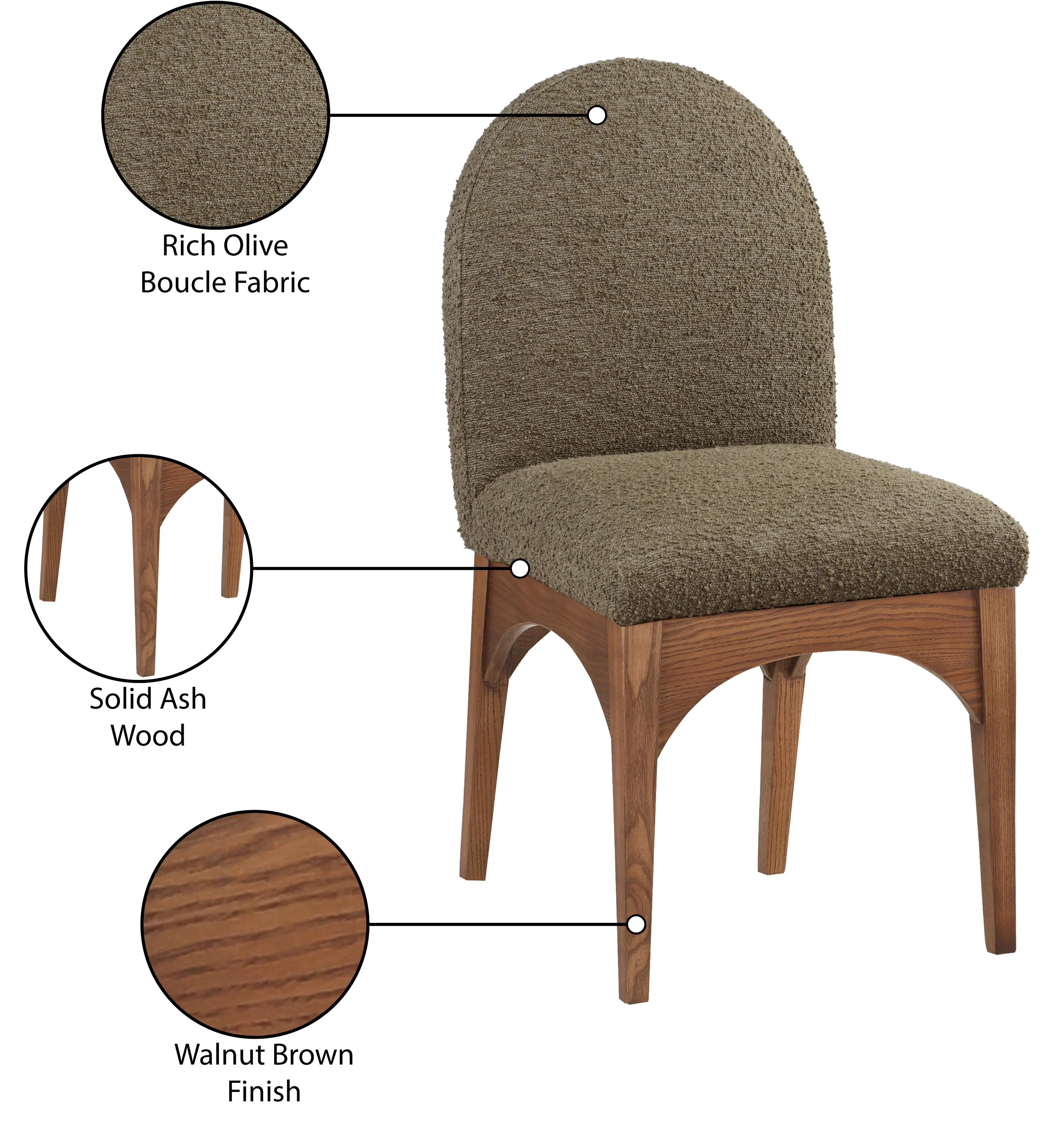 Brielle Olive Boucle Fabric Dining Chair SC - Image 19