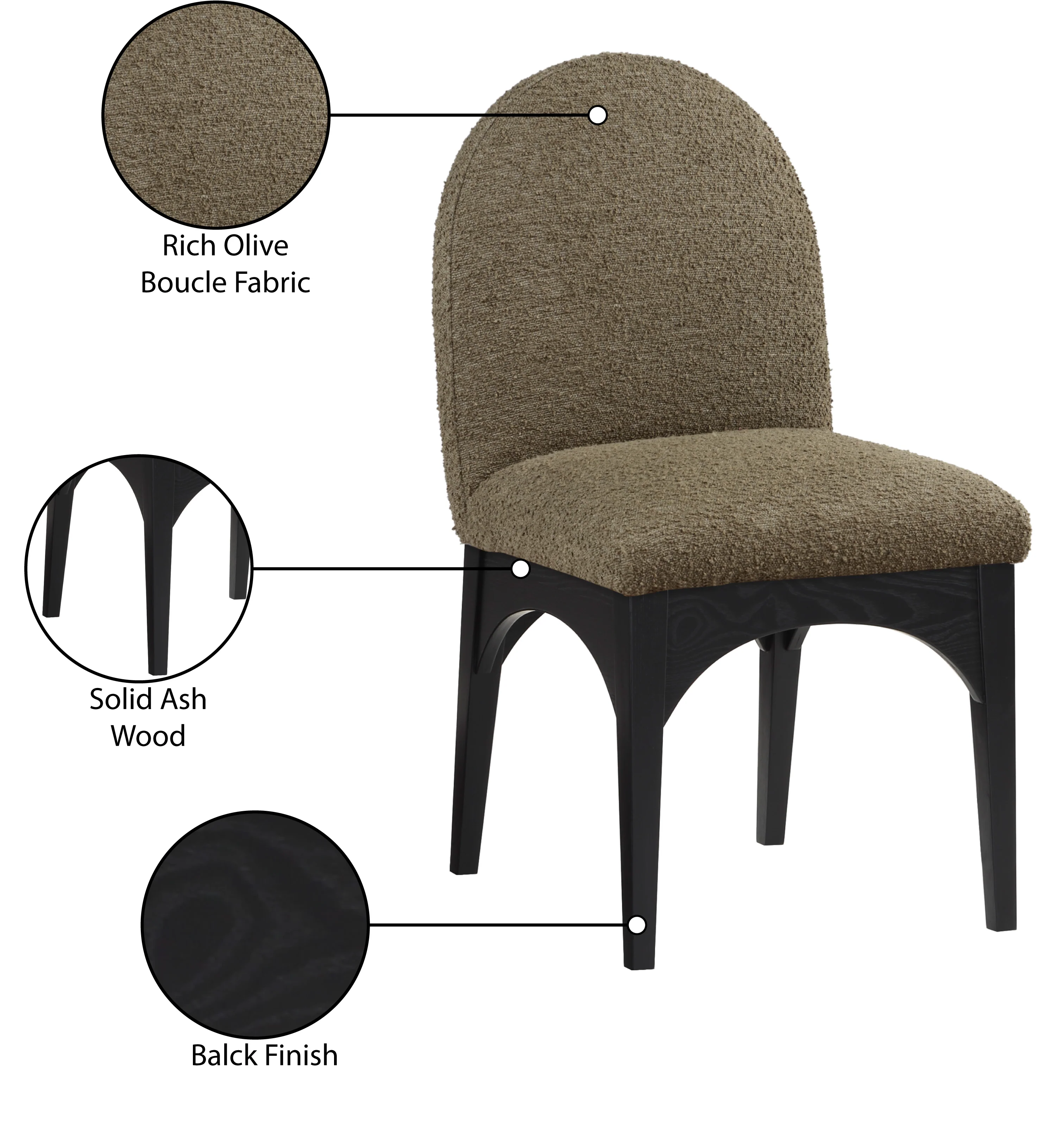 Brielle Olive Boucle Fabric Dining Chair SC - Image 9