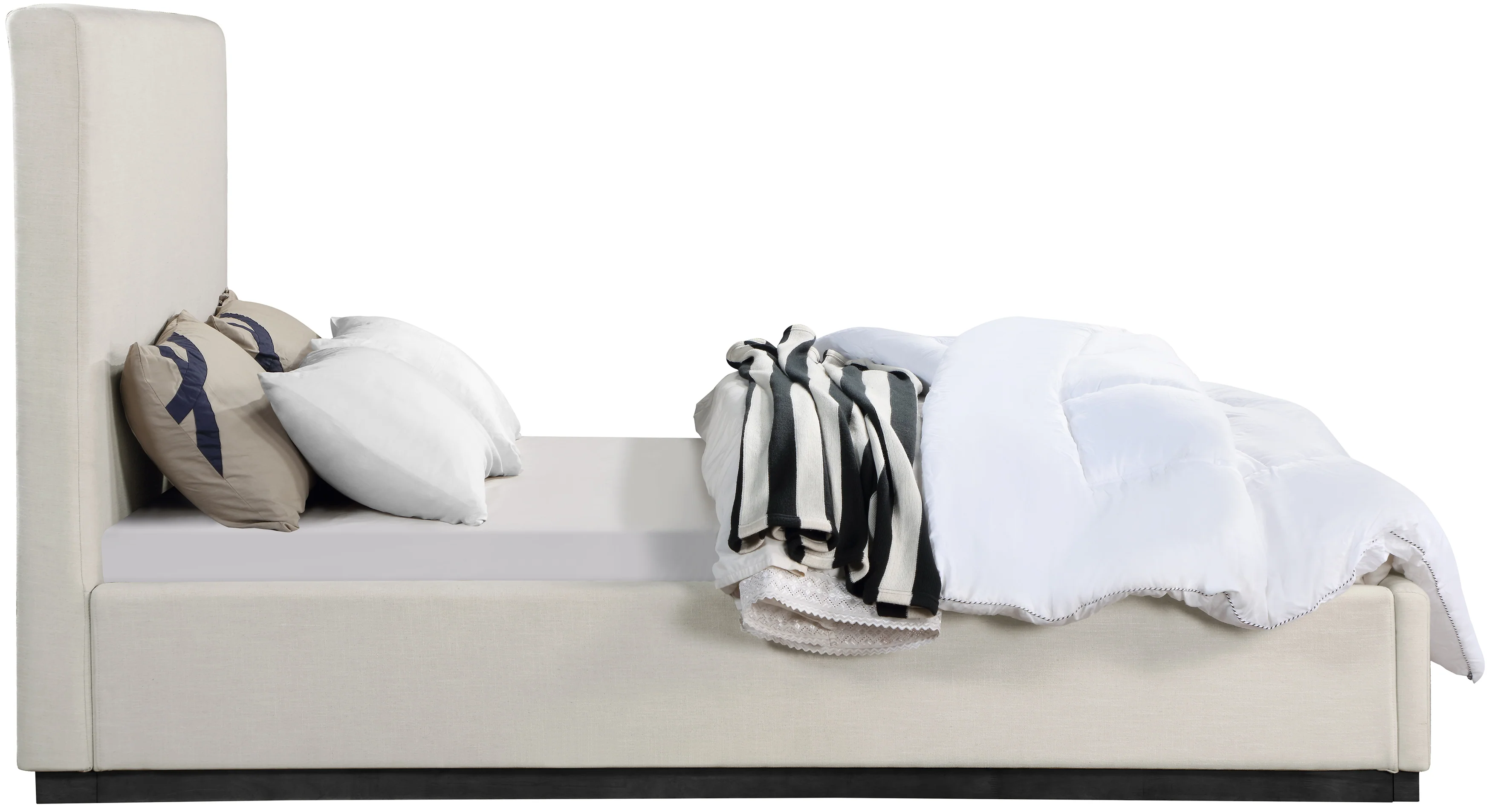 Carly Beige Linen Textured Fabric King Bed K - Image 4