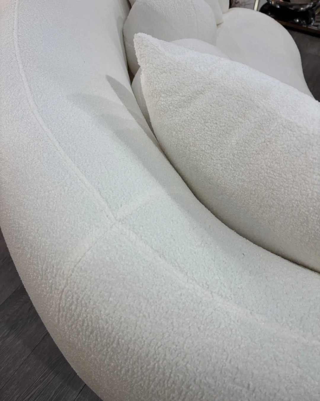 Lucy Ivory Bouclé Curved Accent Loveseat with Pillows - Image 3