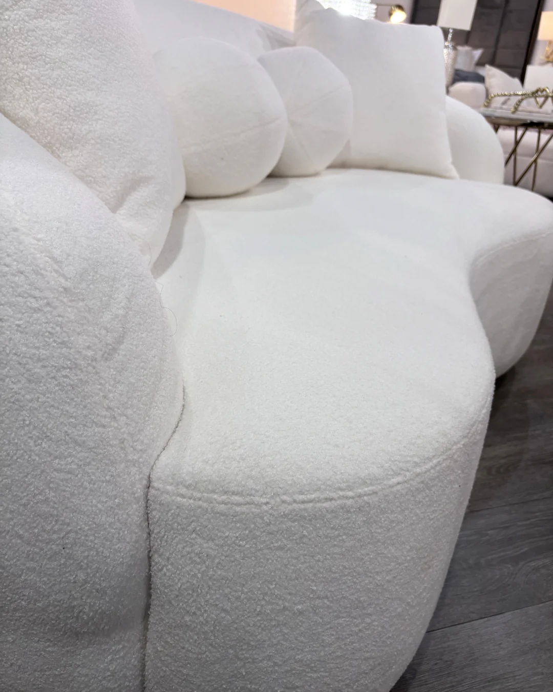 Lucy Ivory Bouclé Curved Accent Loveseat with Pillows - Image 5