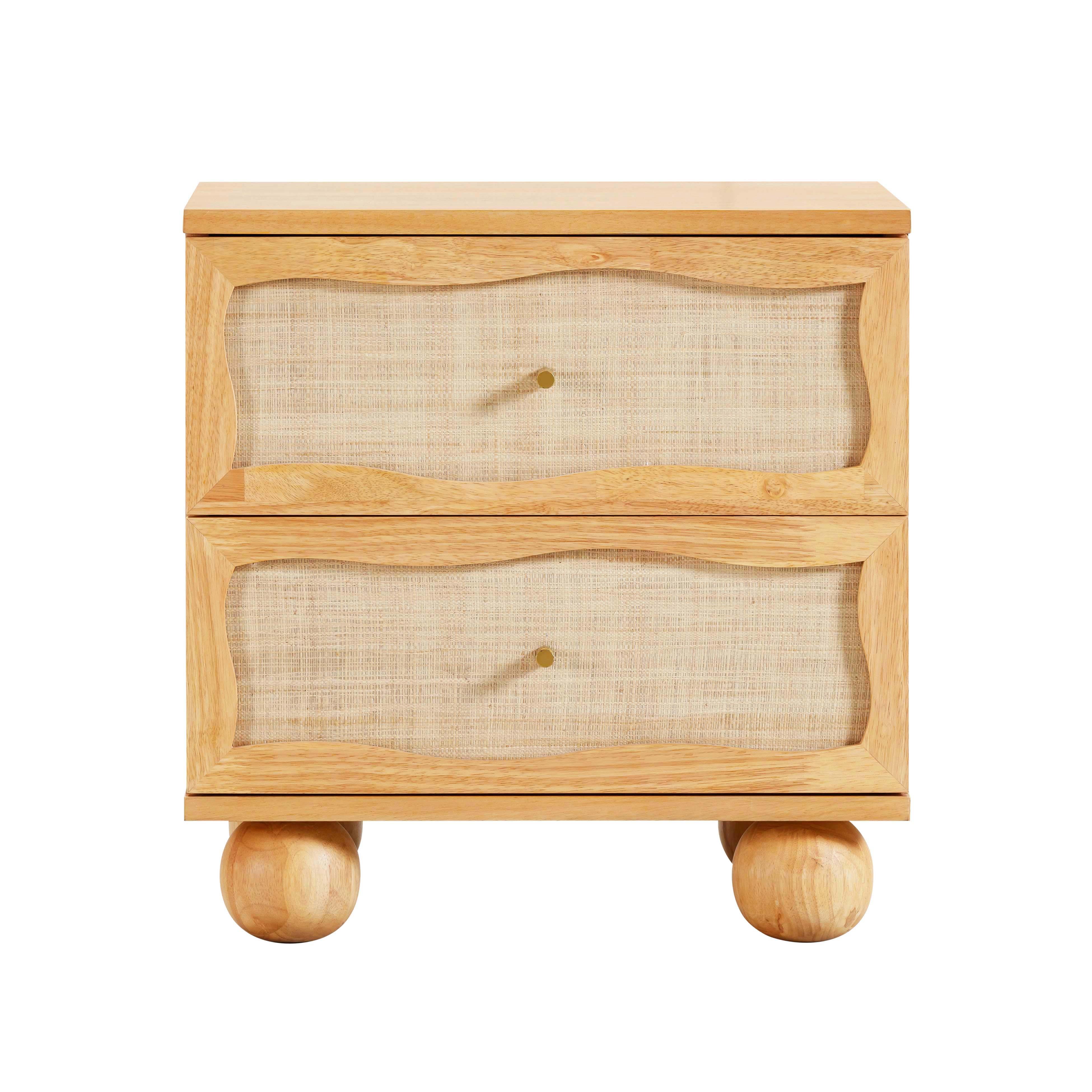Leaf Natural Wood & Rattan Wavy Nightstand - Image 3