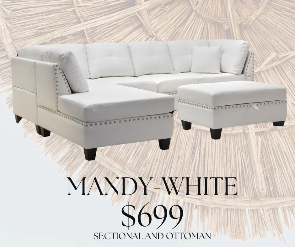 Mandy Sectional with Free Ottoman in White - Image 3