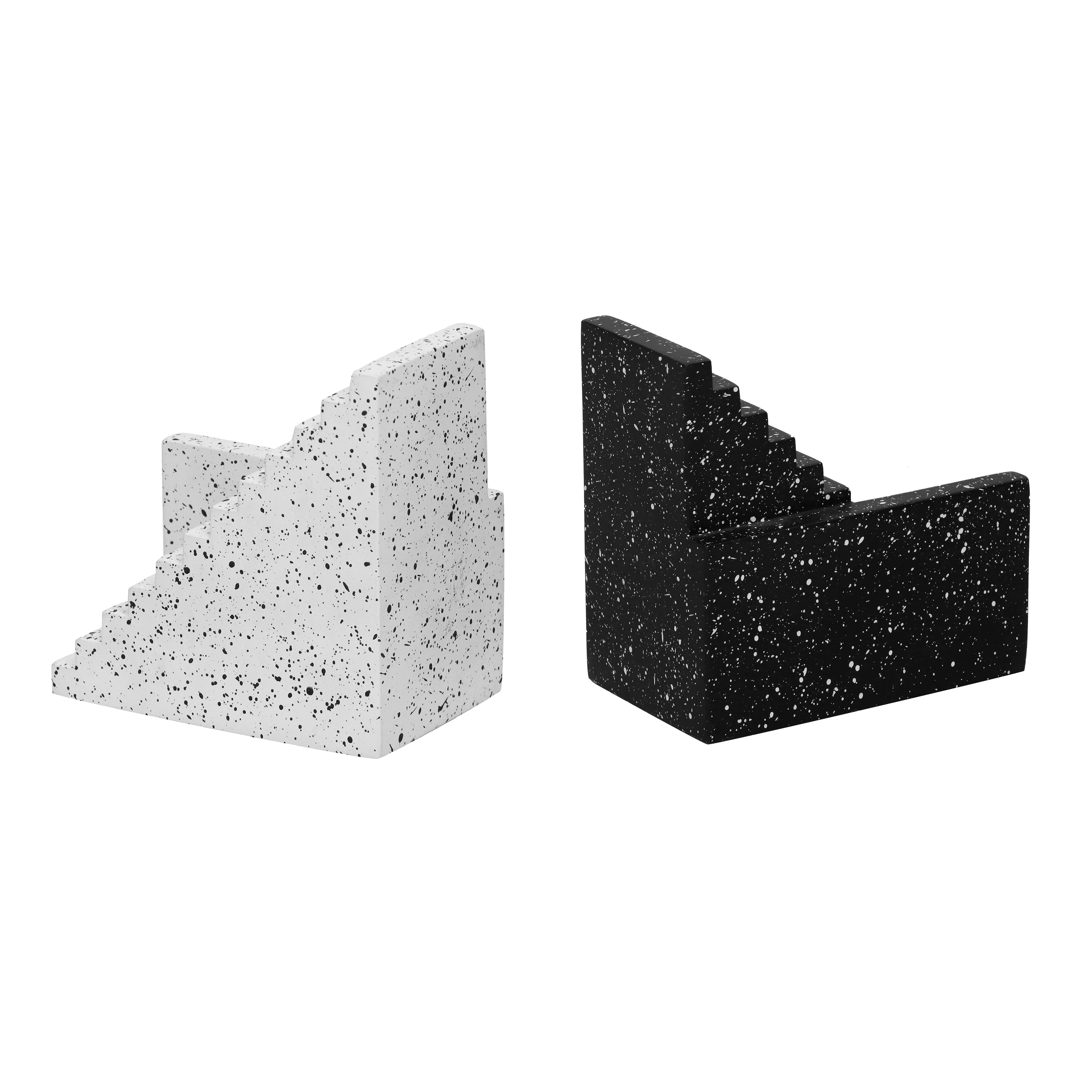 Manu Speckled Black and White Stairway Bookends - Image 3