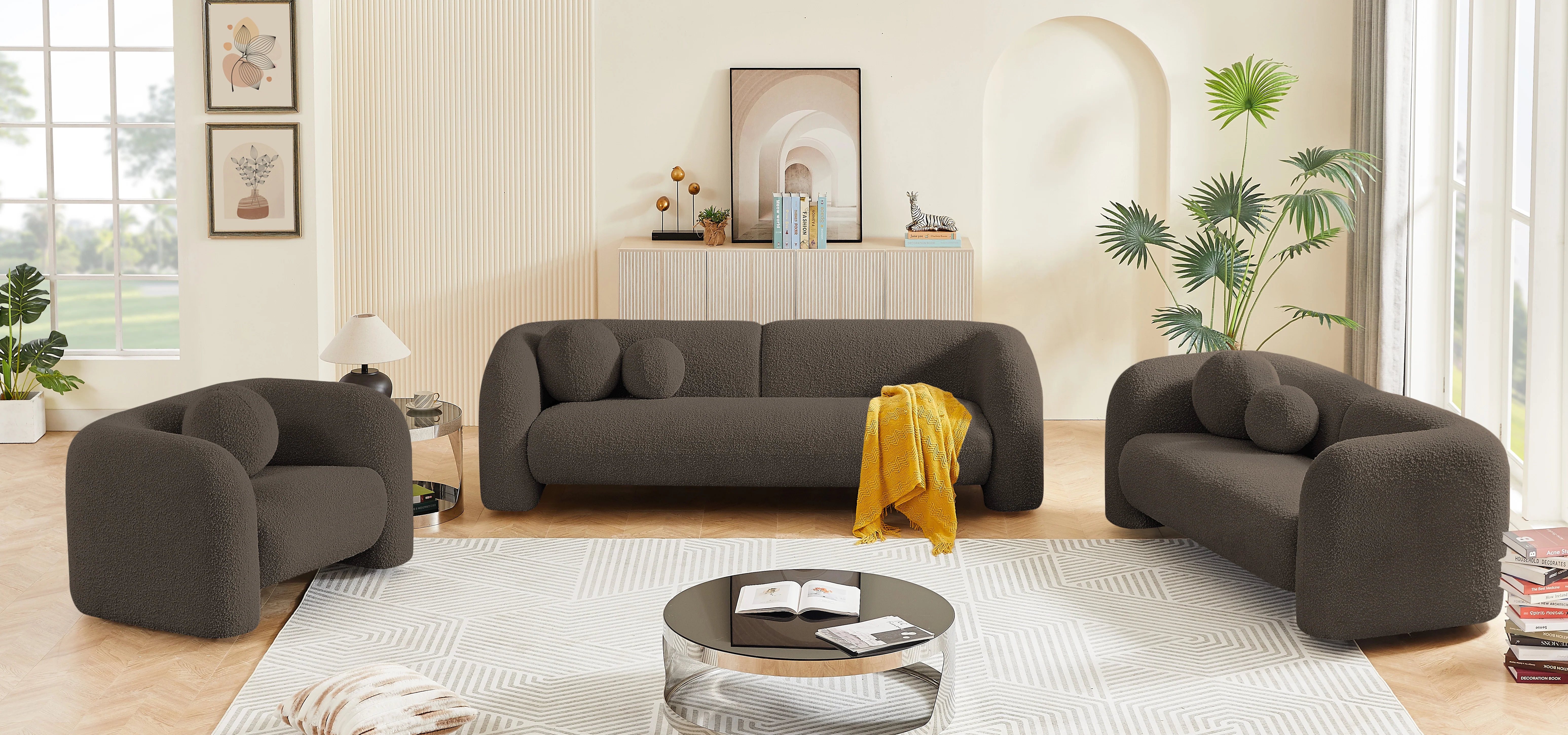 Milo Brown Boucle Fabric Loveseat L - Image 16