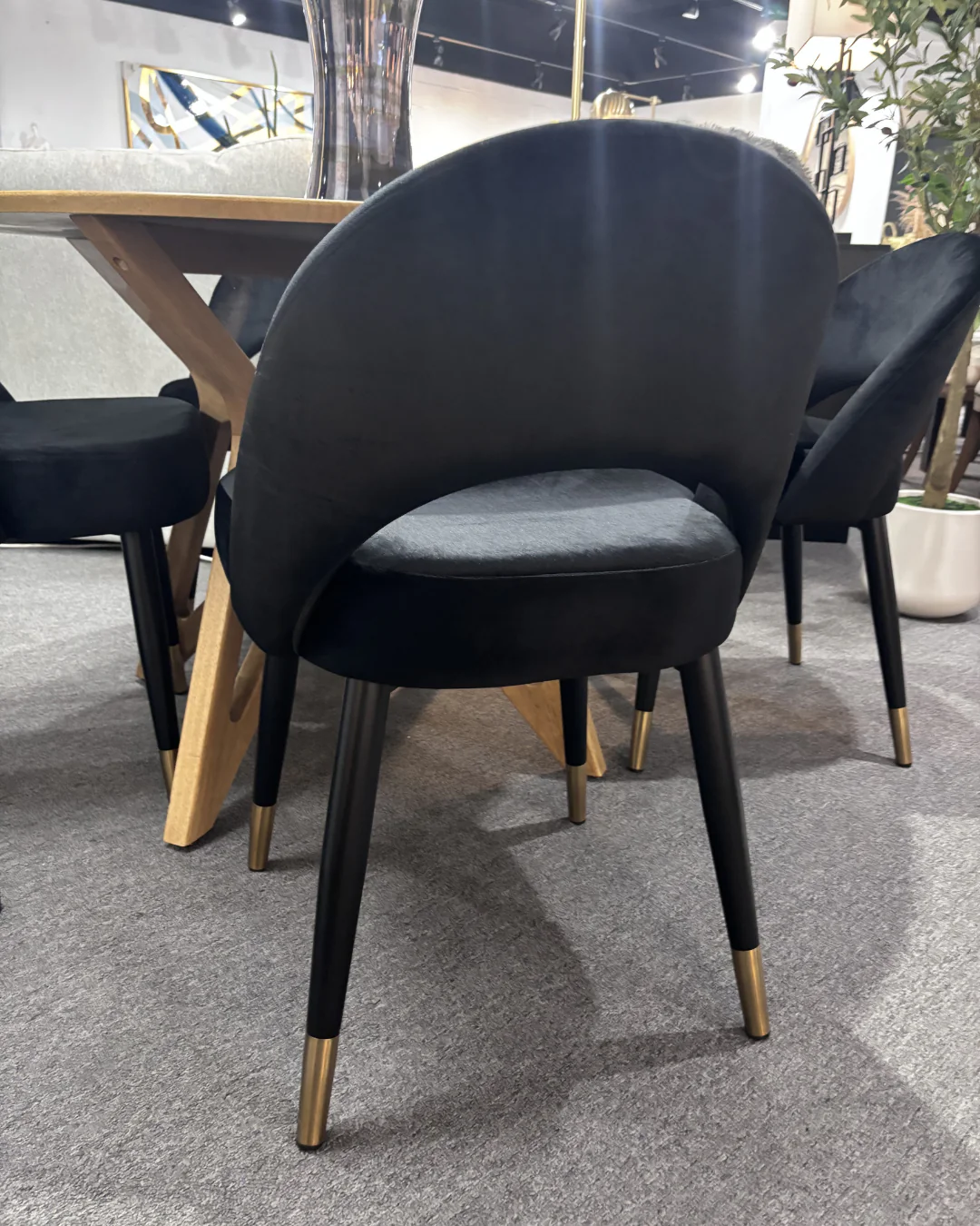 Modern Round Dining Set with Black Velvet Chairs (5-Piece Set) - Image 3