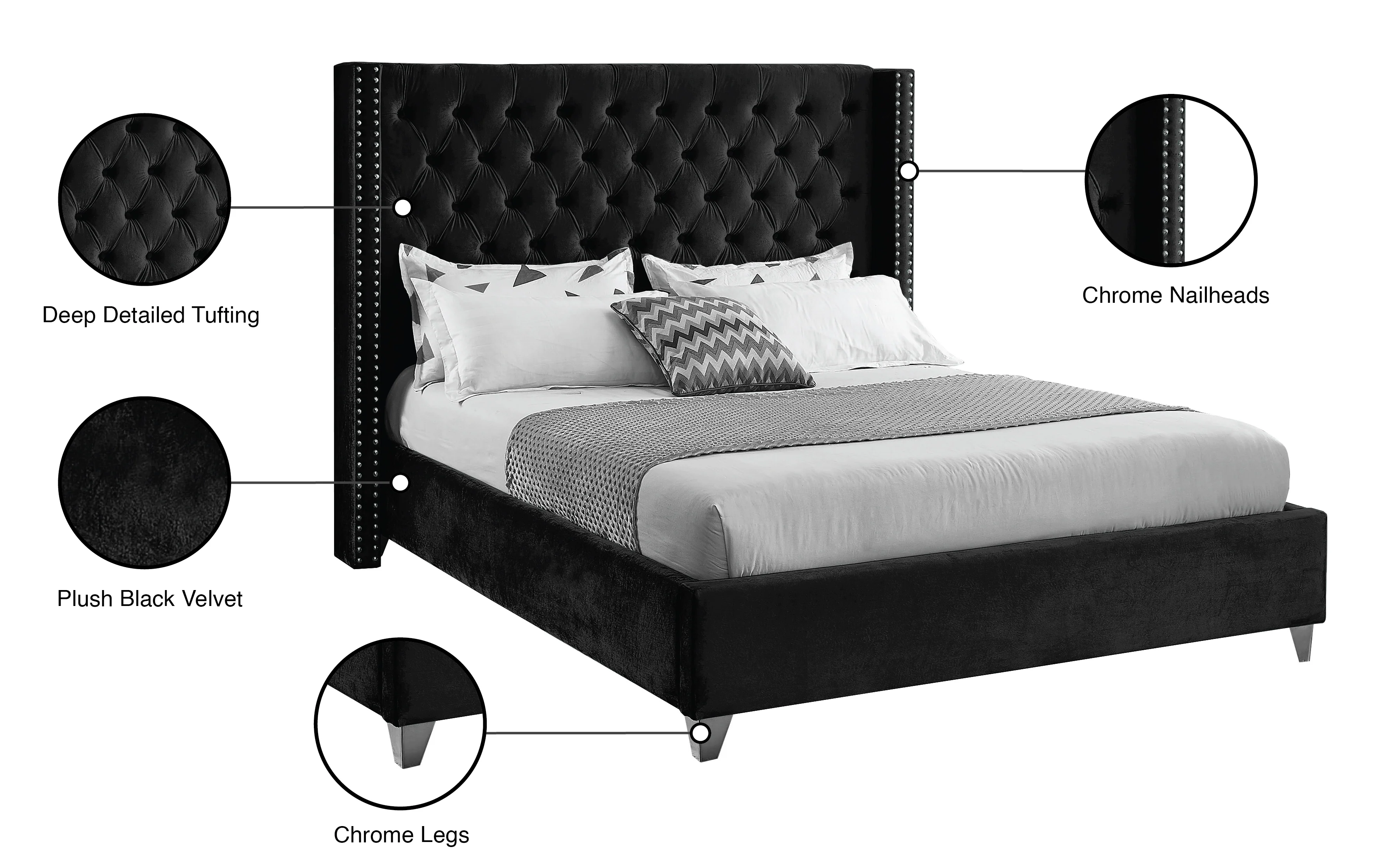Robertson Black Velvet King Bed K - Image 8