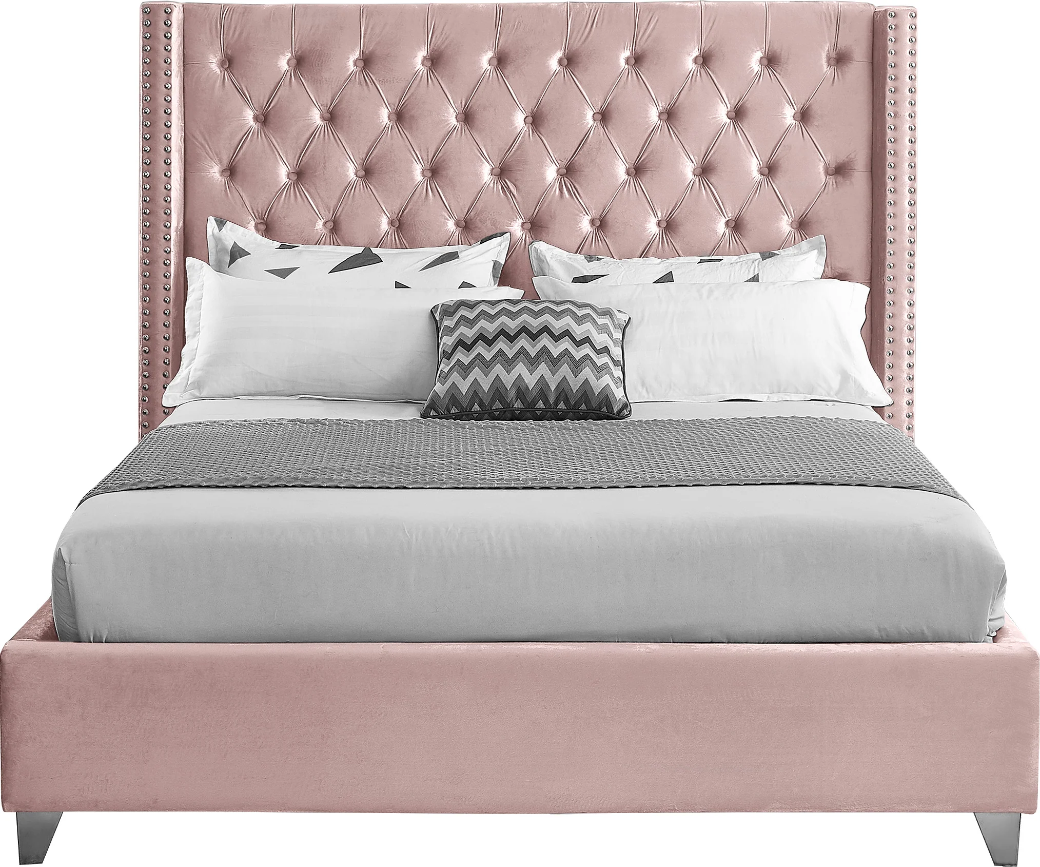 Robertson Pink Velvet Full Bed F - Image 3