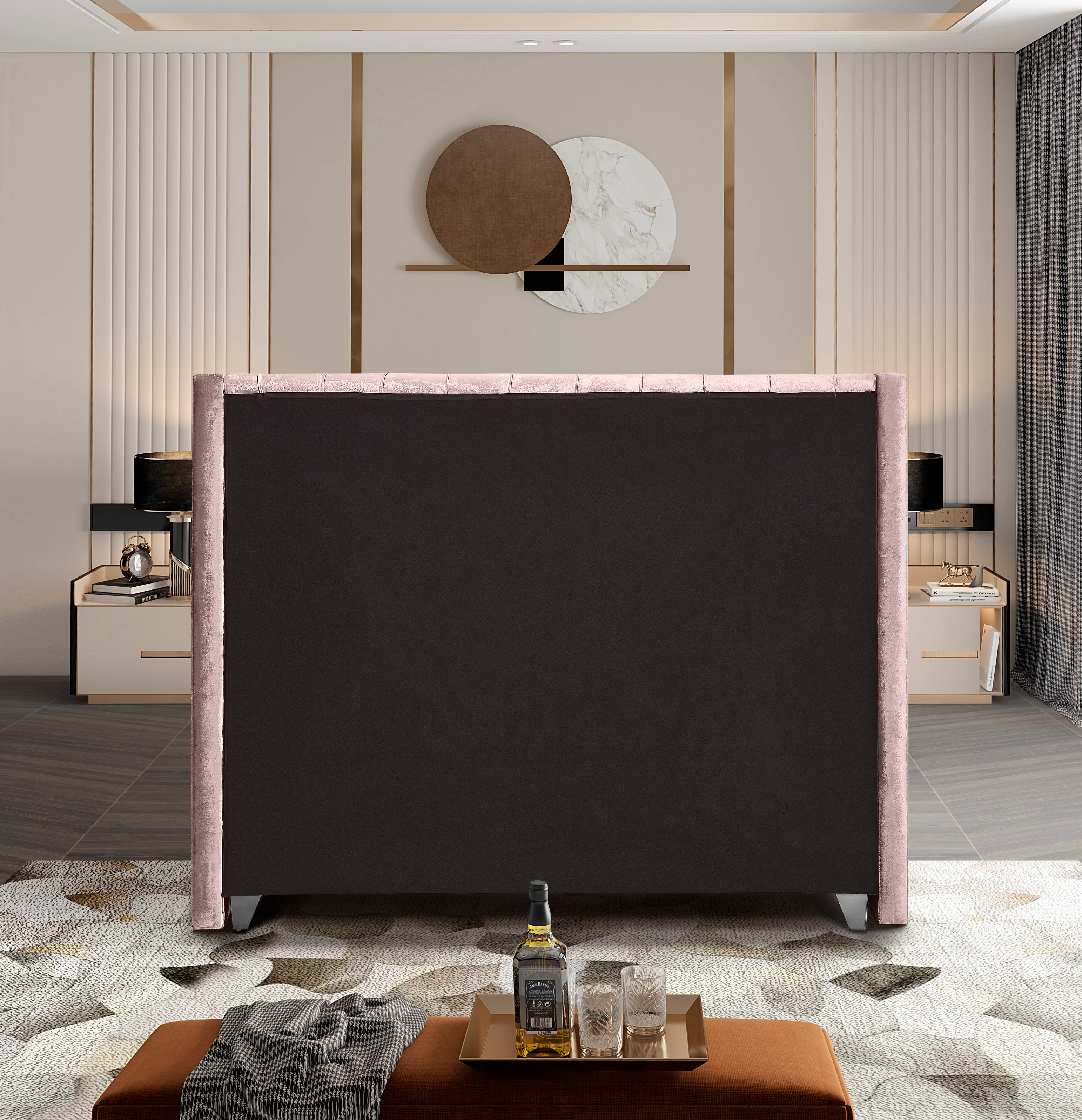 Robertson Pink Velvet Full Bed F - Image 6