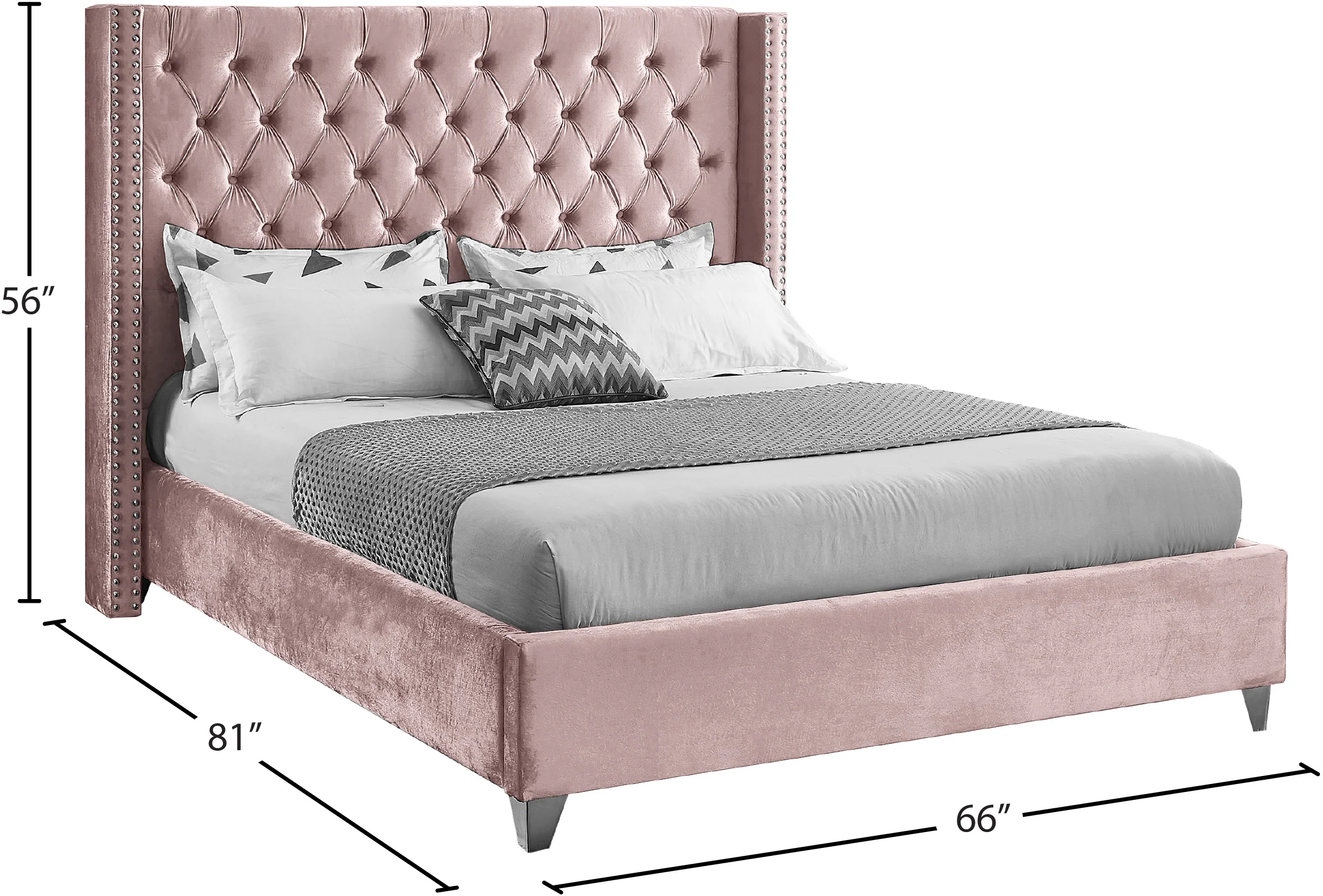 Robertson Pink Velvet Full Bed F - Image 9