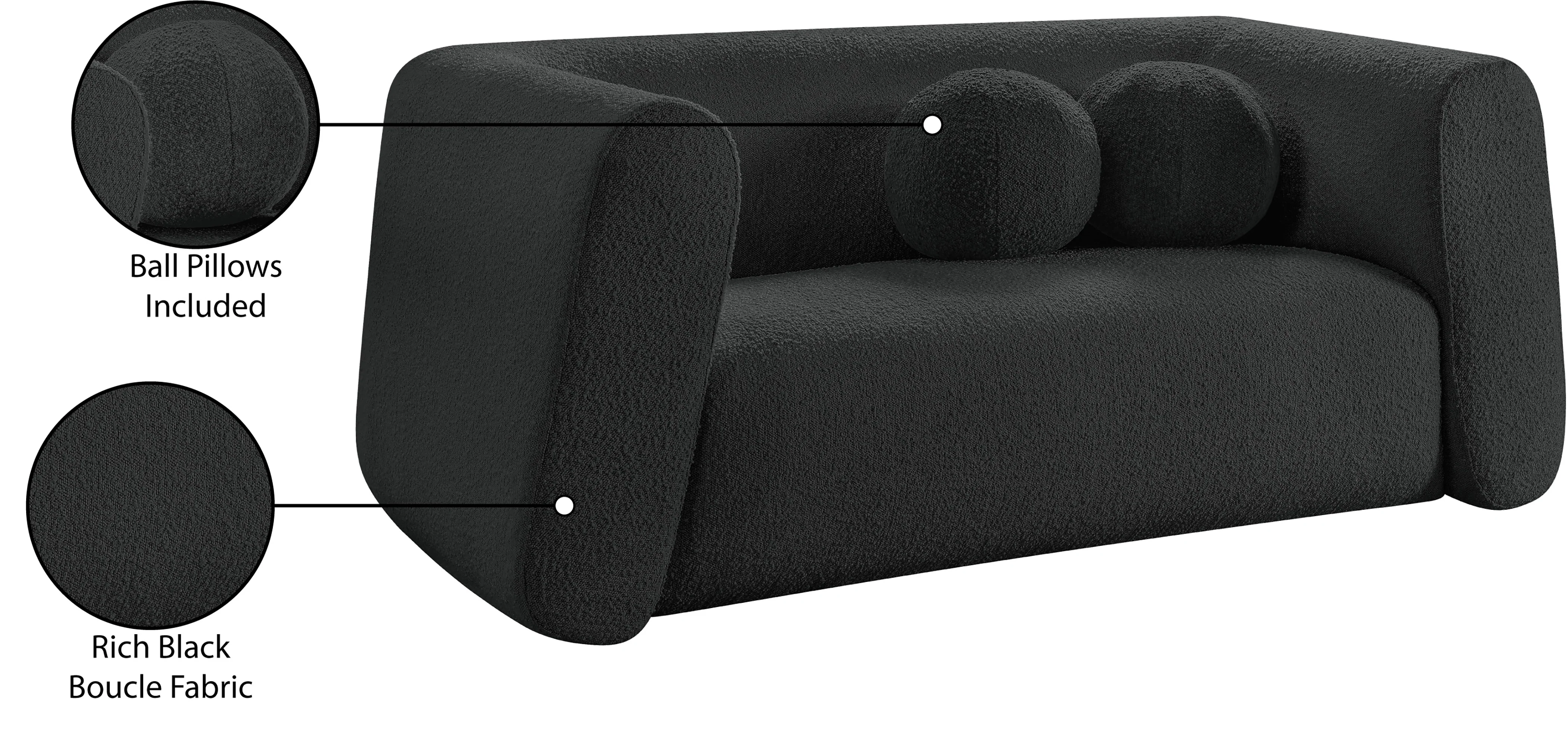 Siena Black Boucle Fabric Loveseat L - Image 16