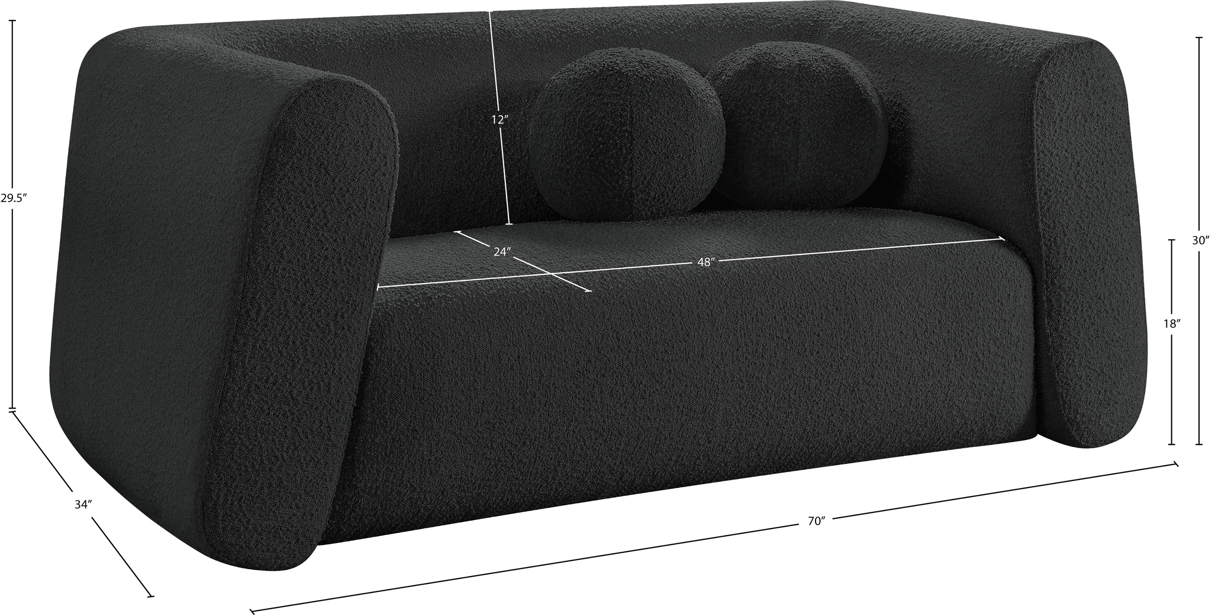Siena Black Boucle Fabric Loveseat L - Image 17