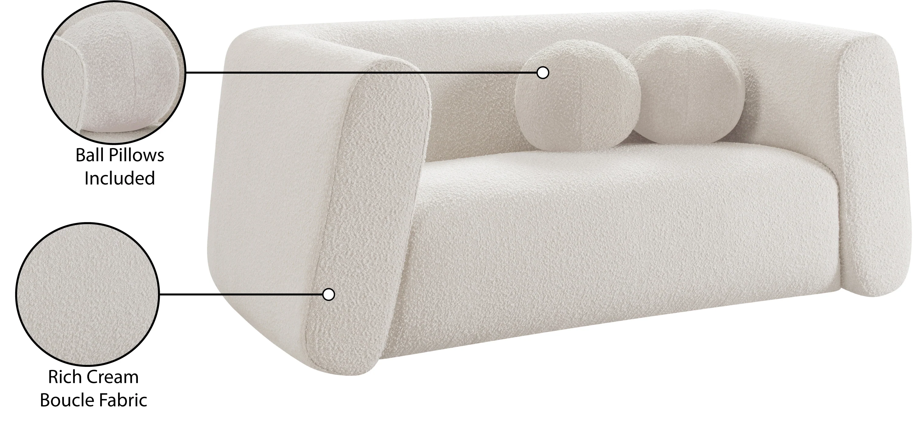 Siena Cream Boucle Fabric Loveseat L - Image 16