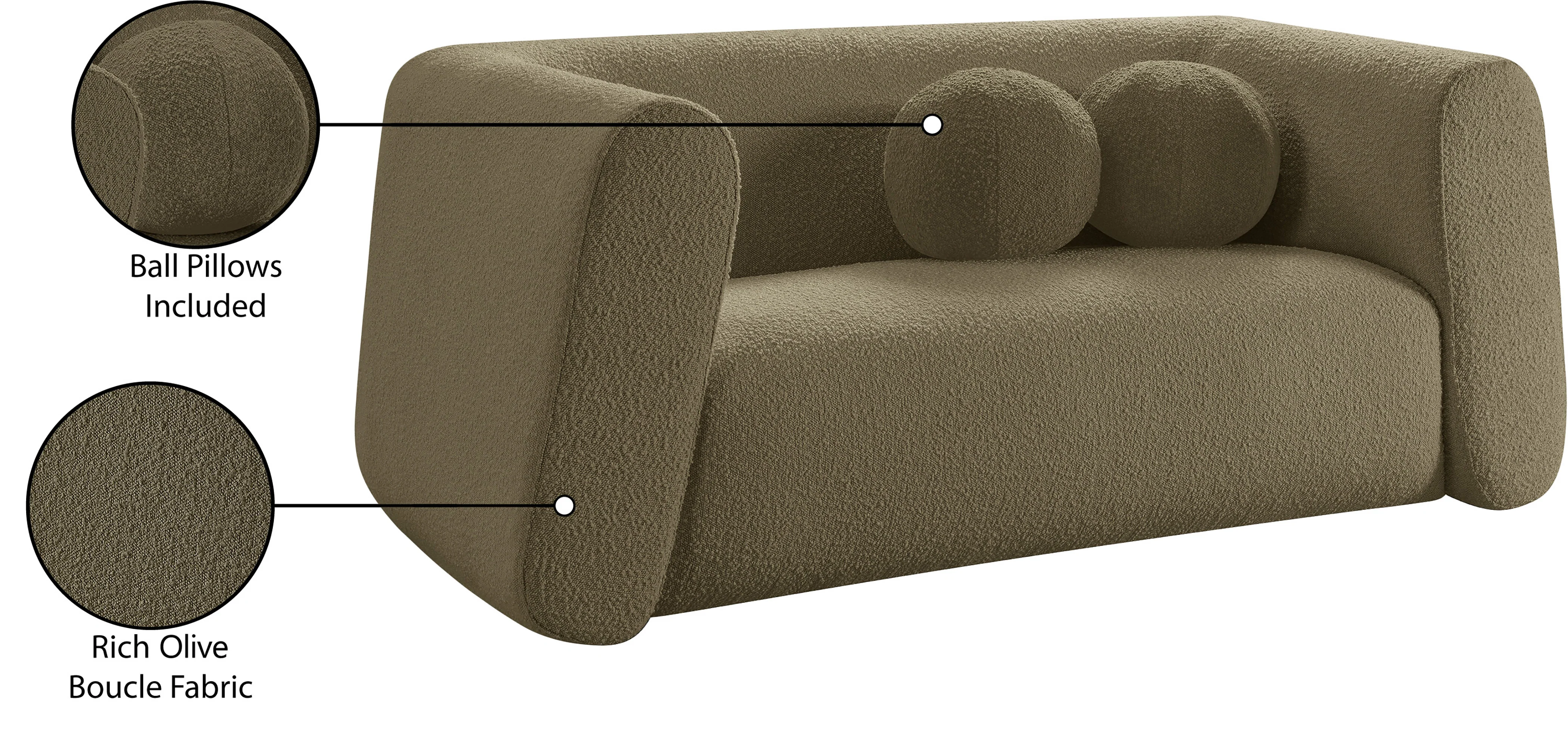 Siena Olive Boucle Fabric Loveseat L - Image 16