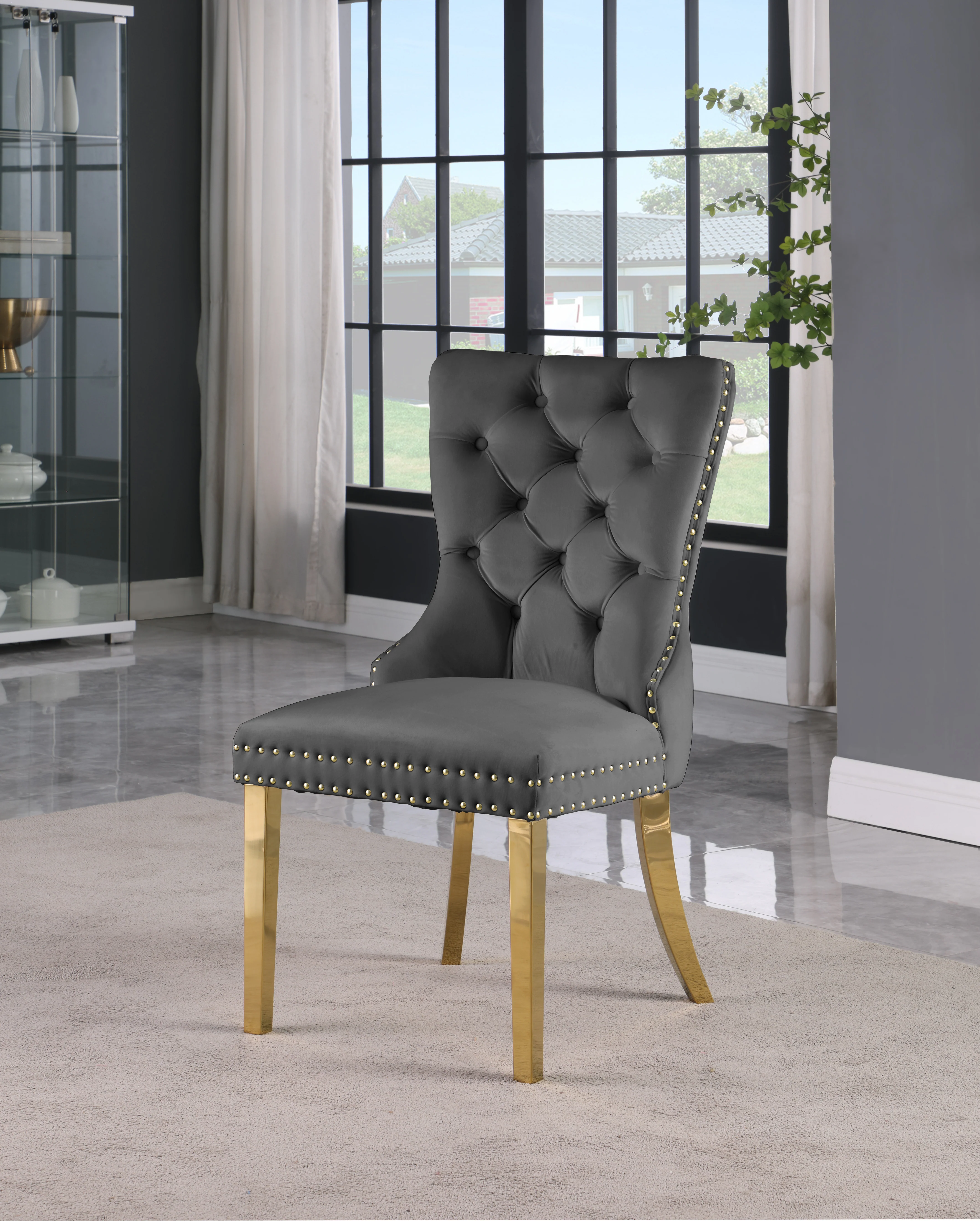 XOXO Grey Velvet Dining Chairs C - Image 6