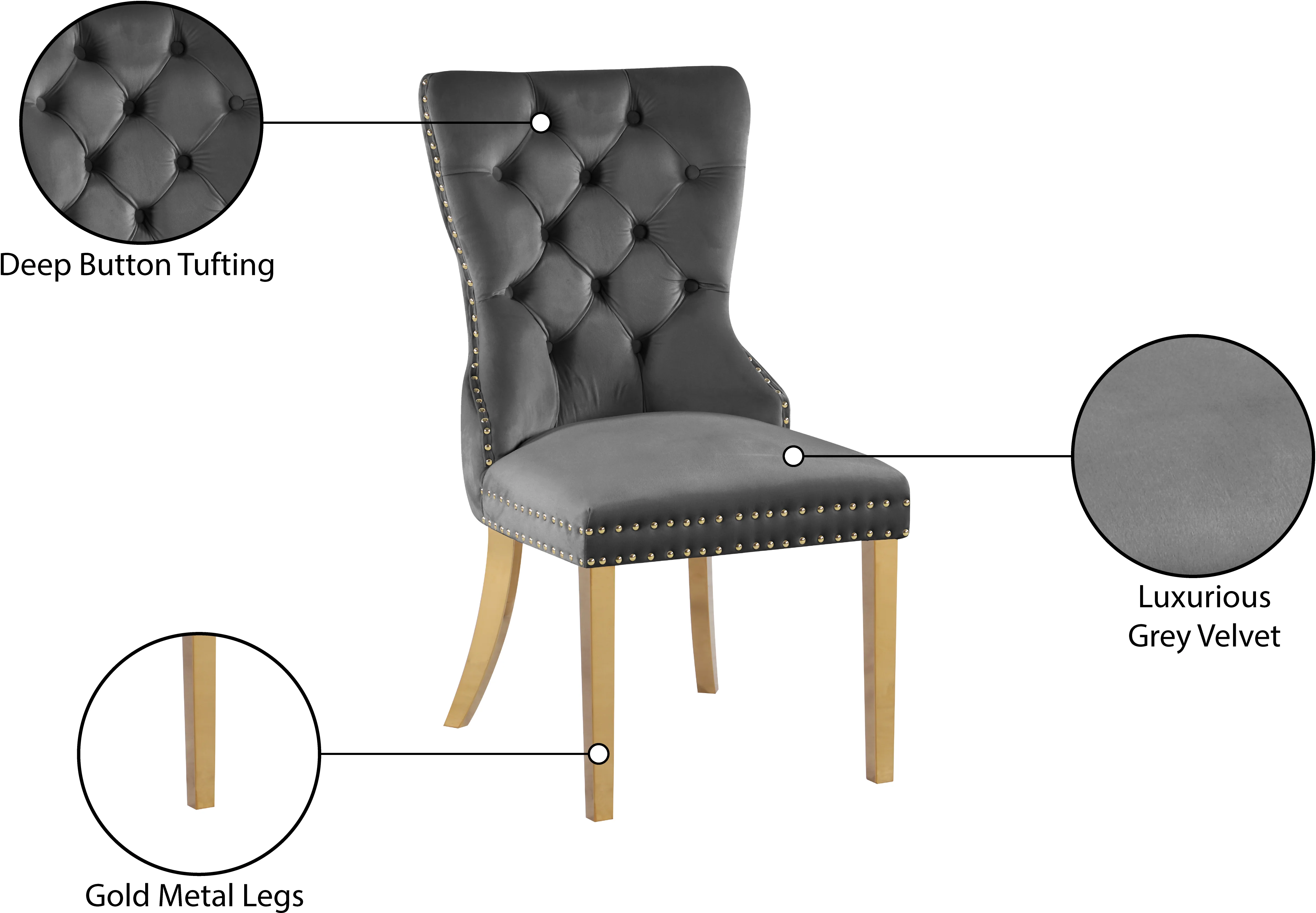 XOXO Grey Velvet Dining Chairs C - Image 7