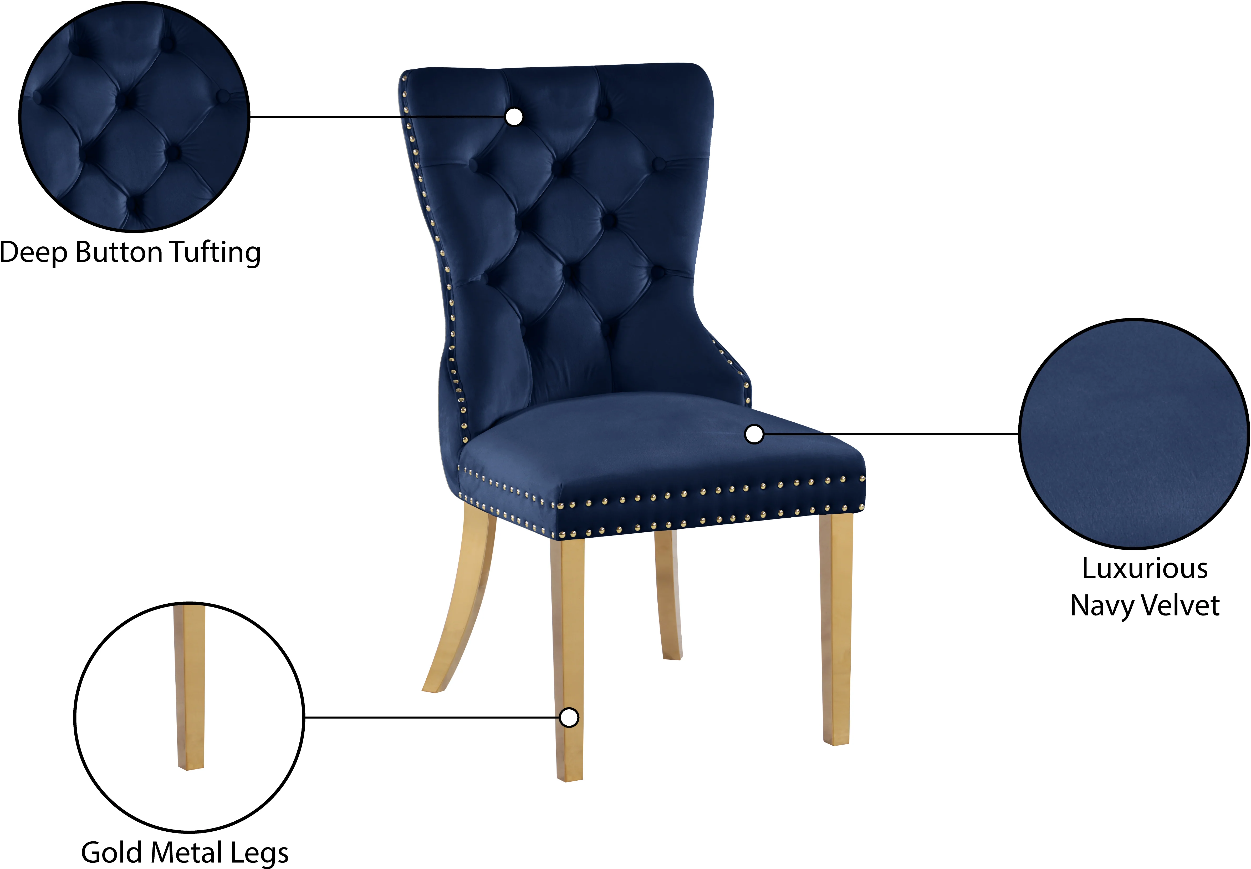 XOXO Navy Velvet Dining Chairs C - Image 7